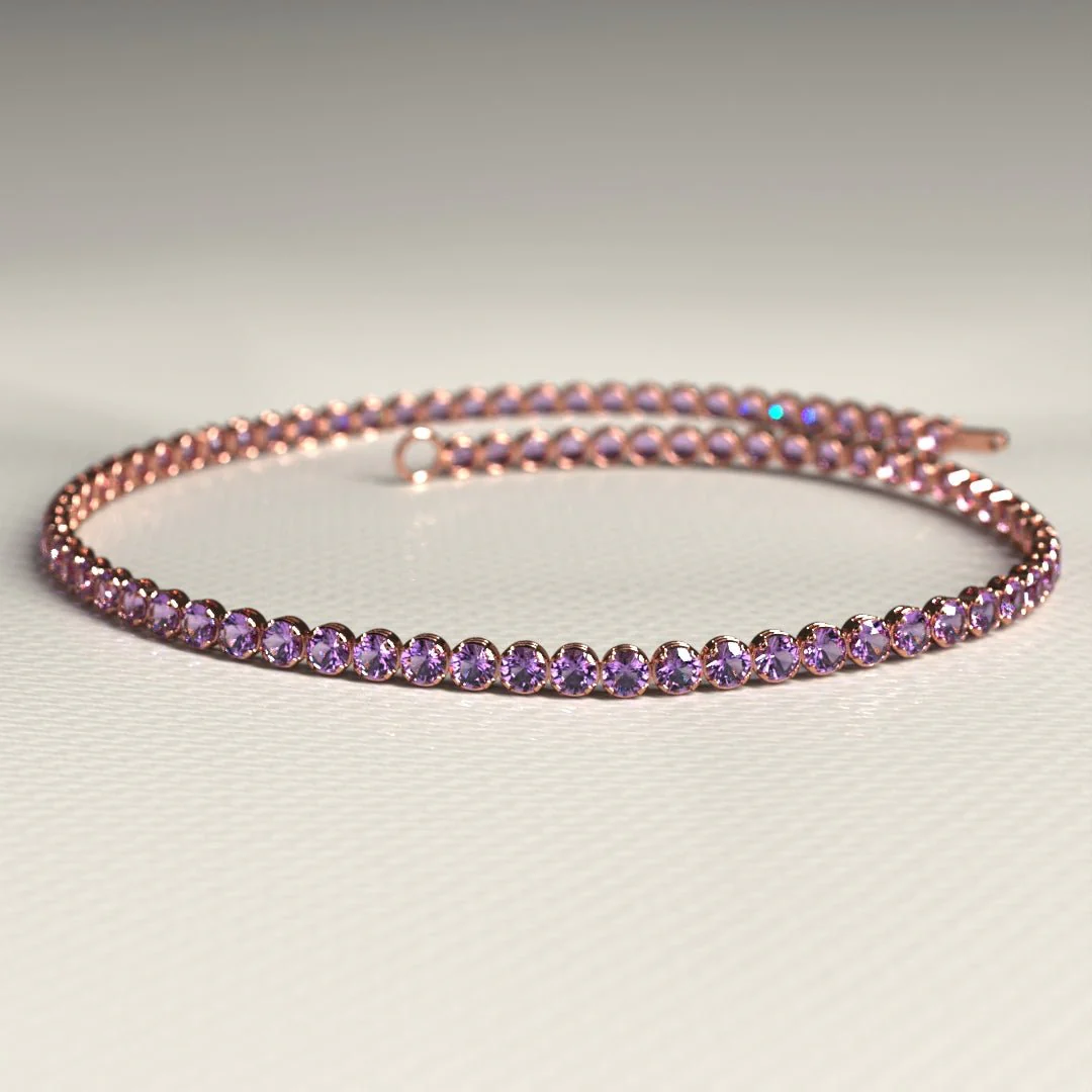 Amethyst Tennis Bracelet in 14K/18K Gold / February Birthstone Bracelet / Purple Stacking Bracelet - Image 13