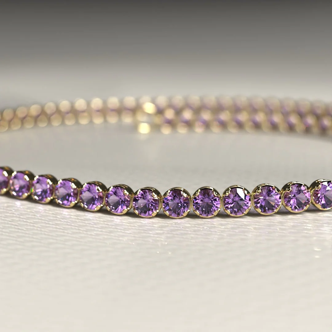Amethyst Tennis Bracelet in 14K/18K Gold / February Birthstone Bracelet / Purple Stacking Bracelet - Image 9