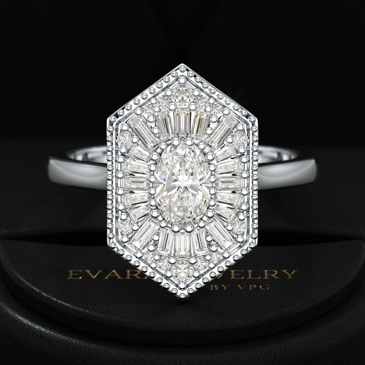 Antique Diamond Mosaic Oval Proposal Ring - Image 9