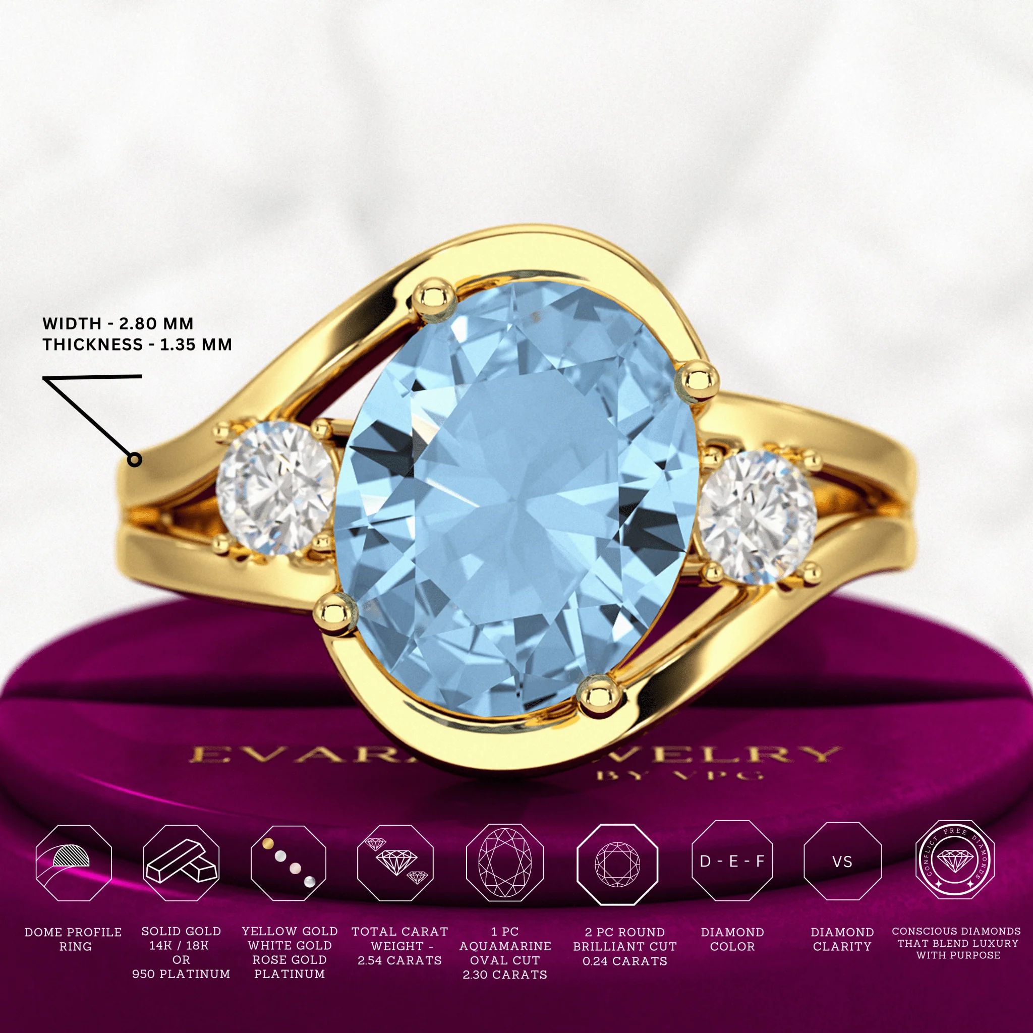 Aquamarine Oval Cut Diamond Victorian Engagement Ring - Image 3