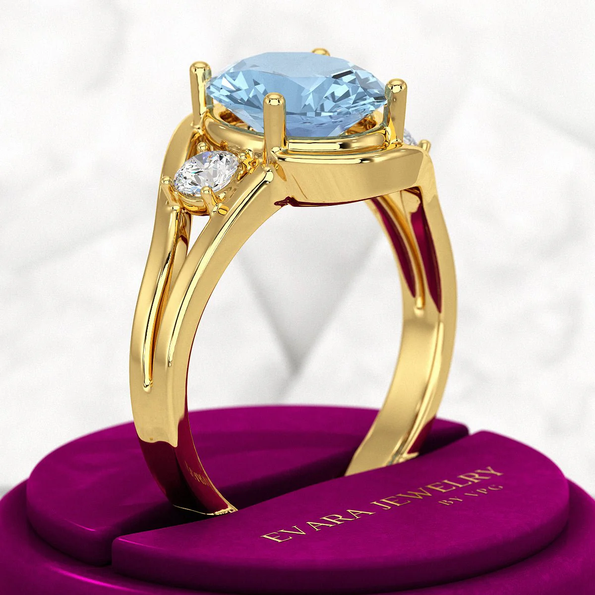 Aquamarine Oval Cut Diamond Victorian Engagement Ring - Image 4