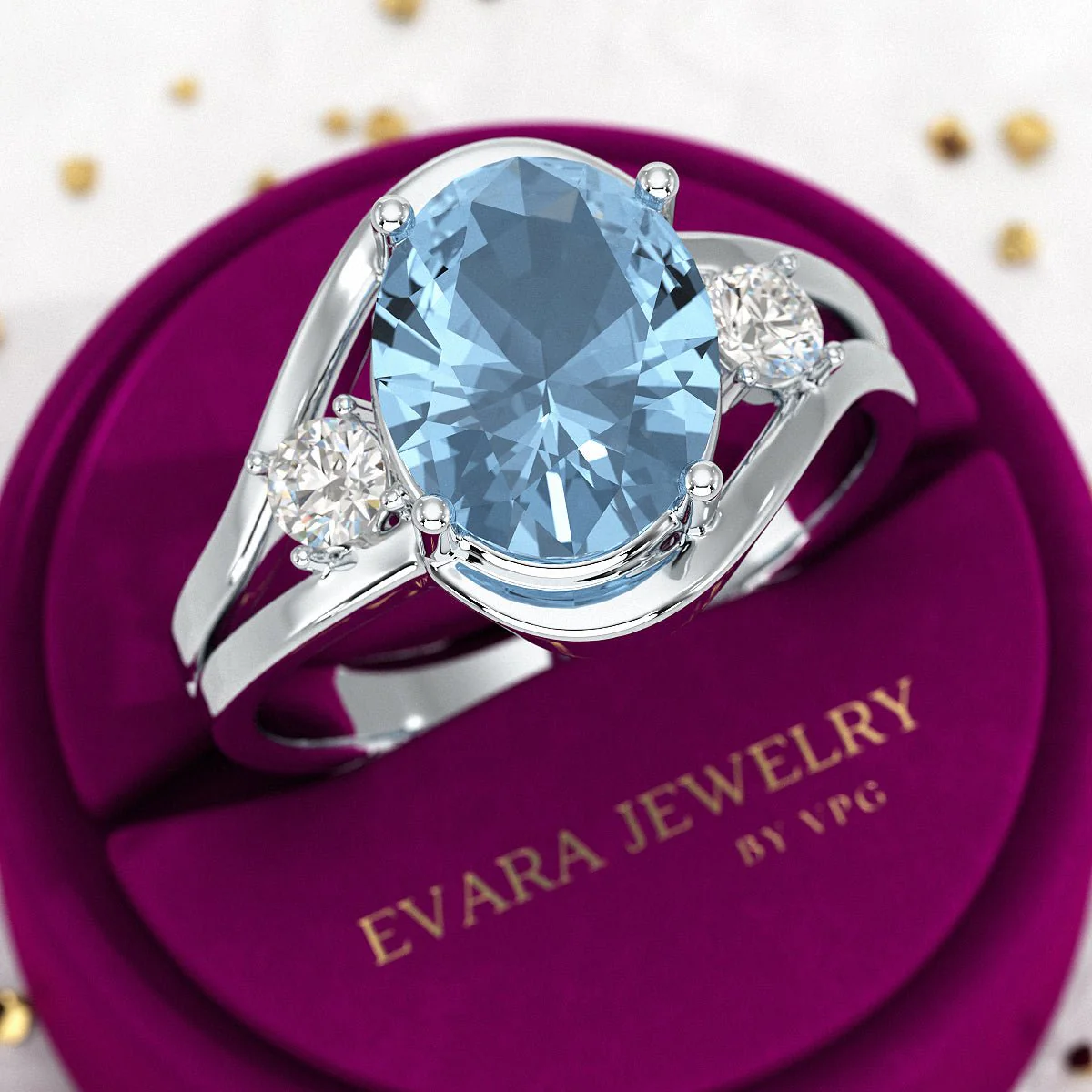 Aquamarine Oval Cut Diamond Victorian Engagement Ring - Image 6