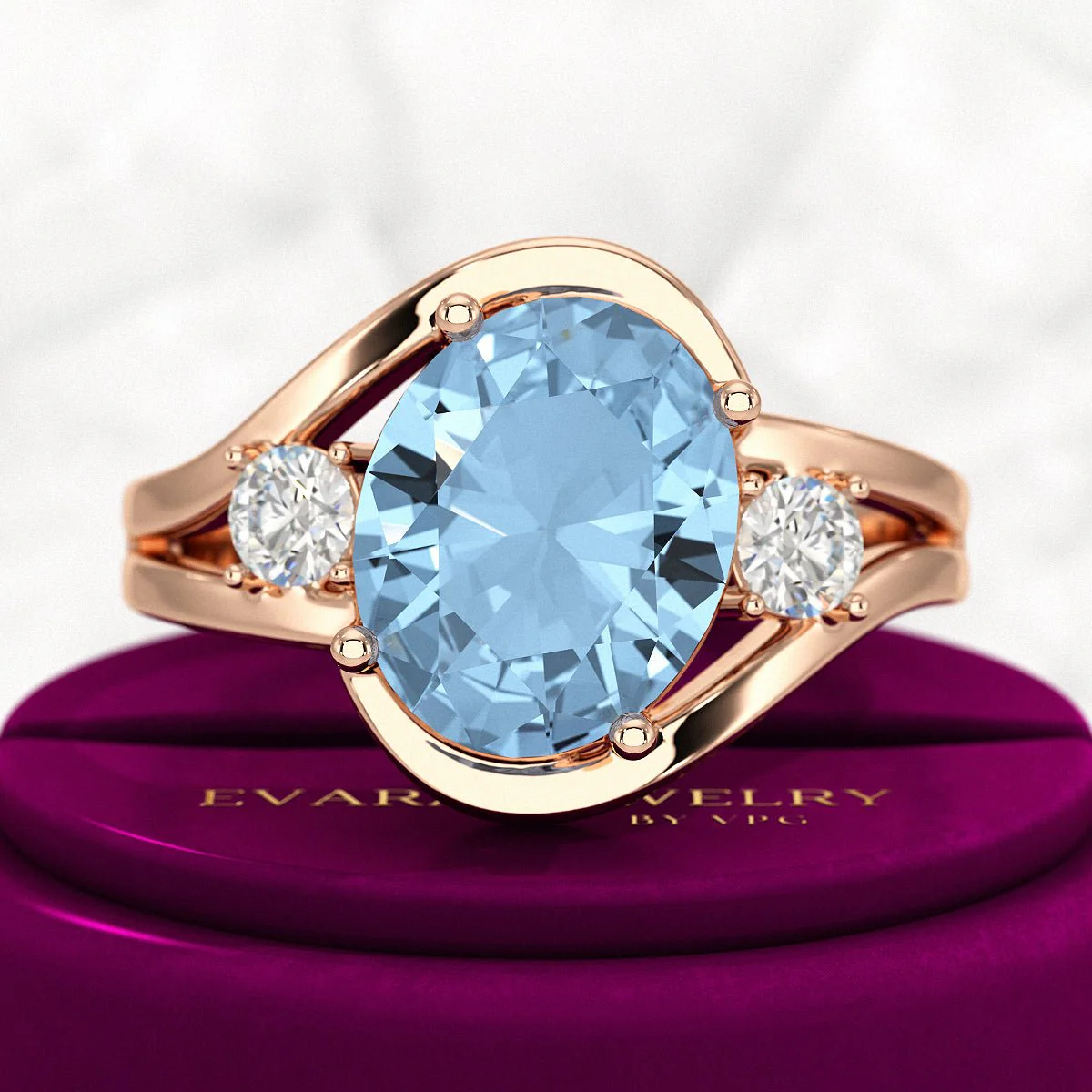 Aquamarine Oval Cut Diamond Victorian Engagement Ring - Image 9