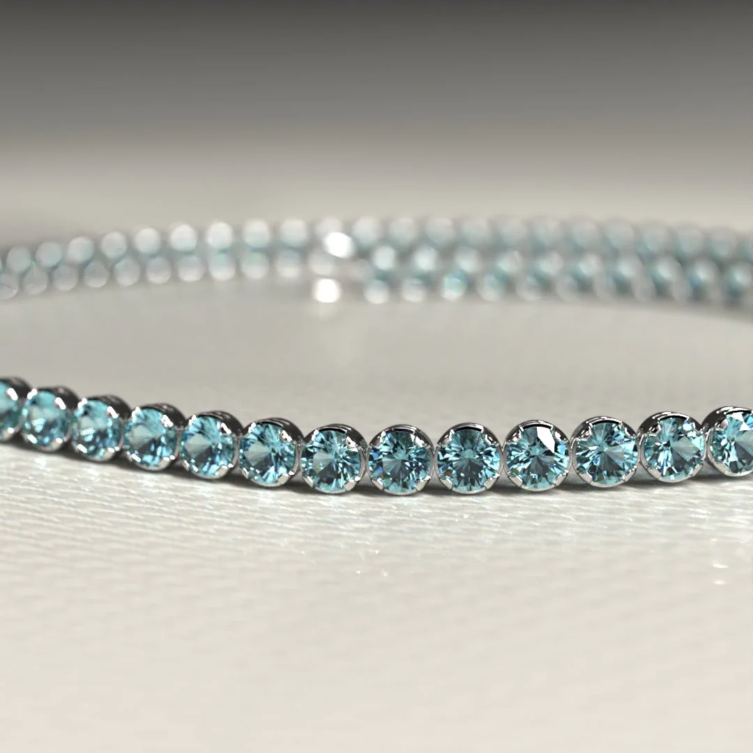 Aquamarine Tennis Bracelet in 14K/18K White Gold - Image 7