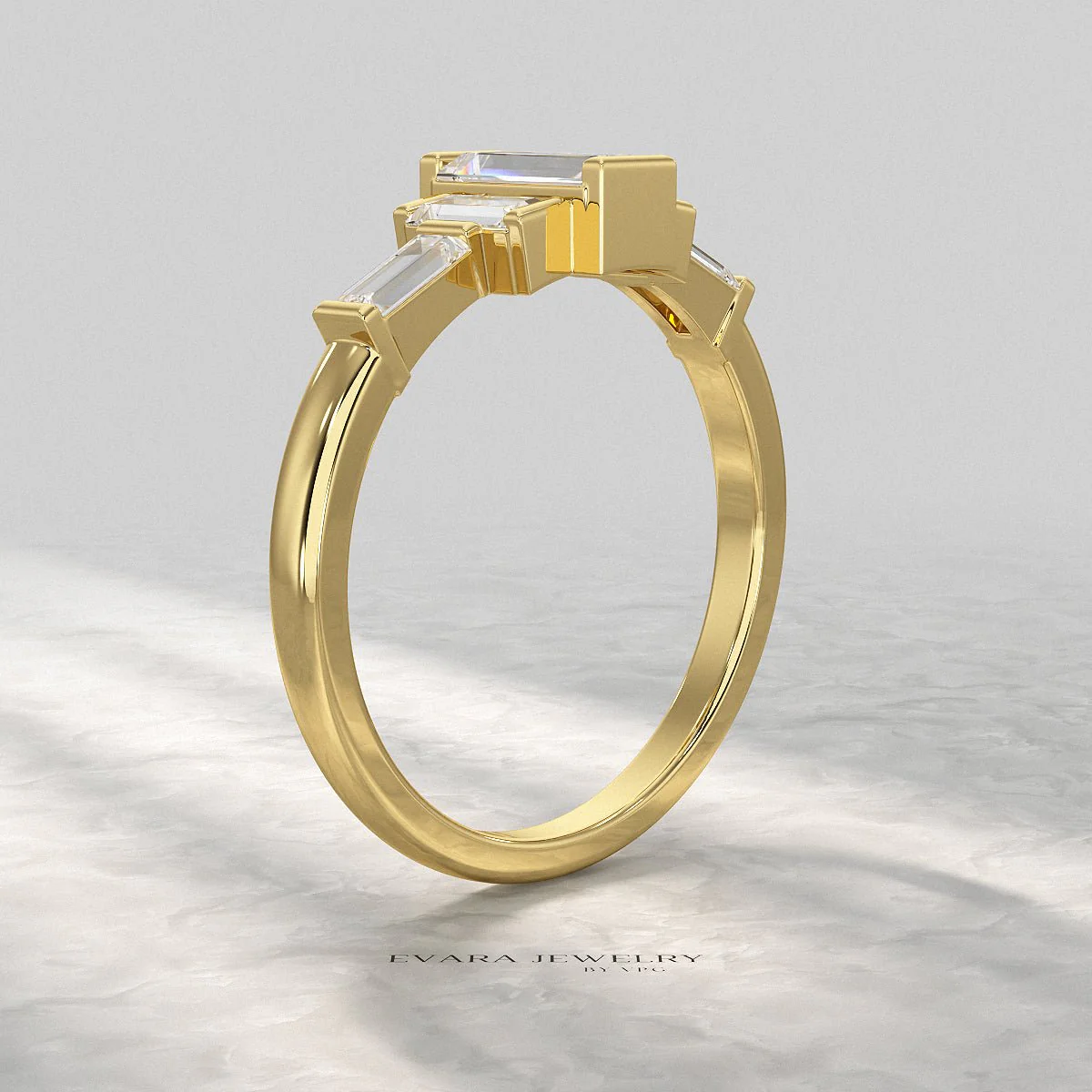 Art Deco Baguette Diamond 5 Stone Statement Ring - Image 15