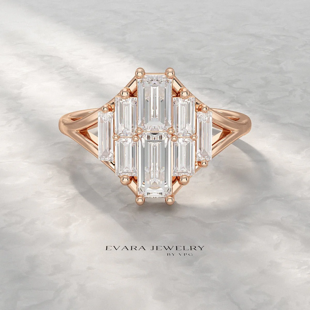 Baguette Cluster Diamond Ring - Image 14