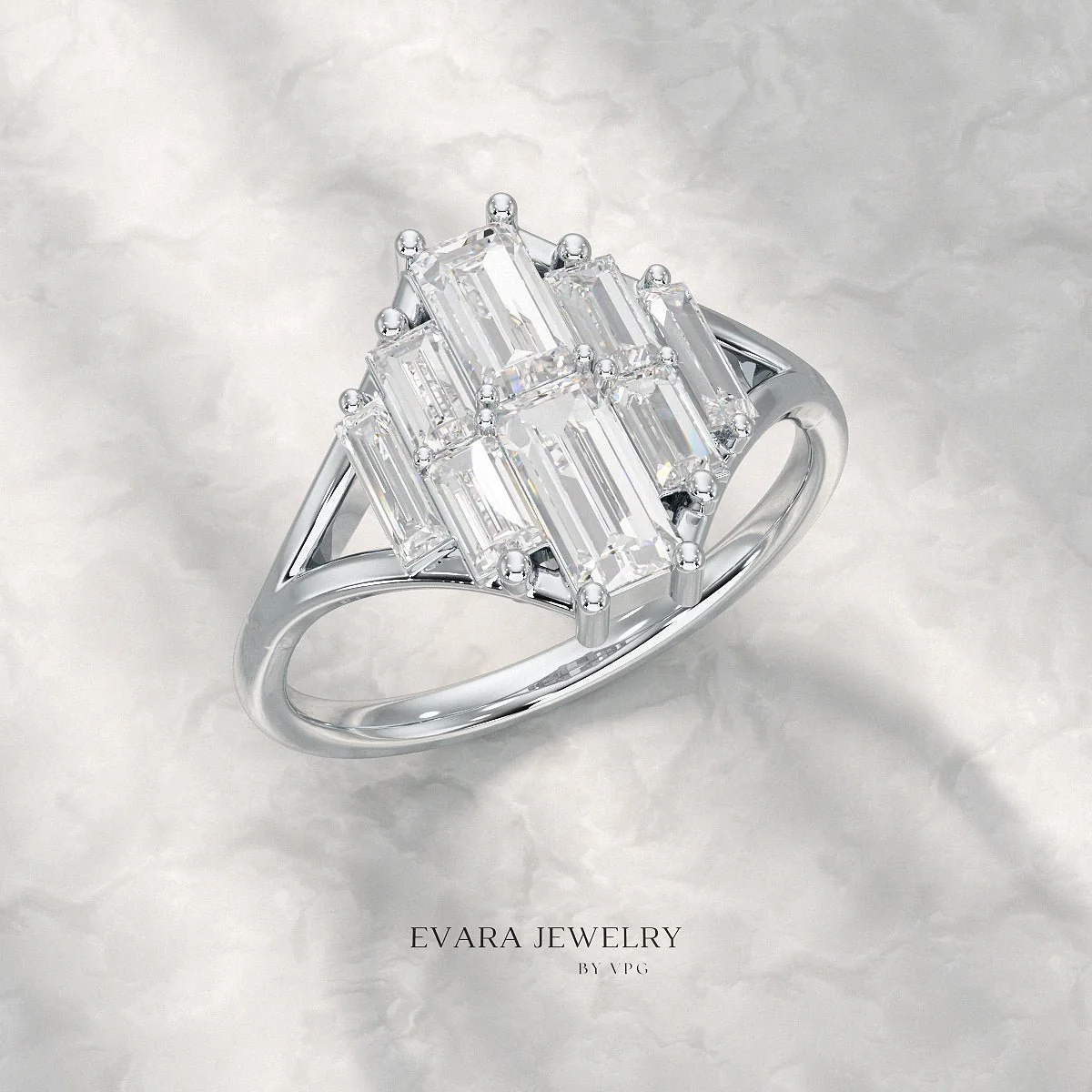 Baguette Cluster Diamond Ring - Image 15
