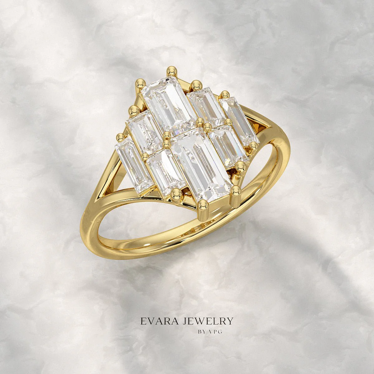 Baguette Cluster Diamond Ring - Image 9