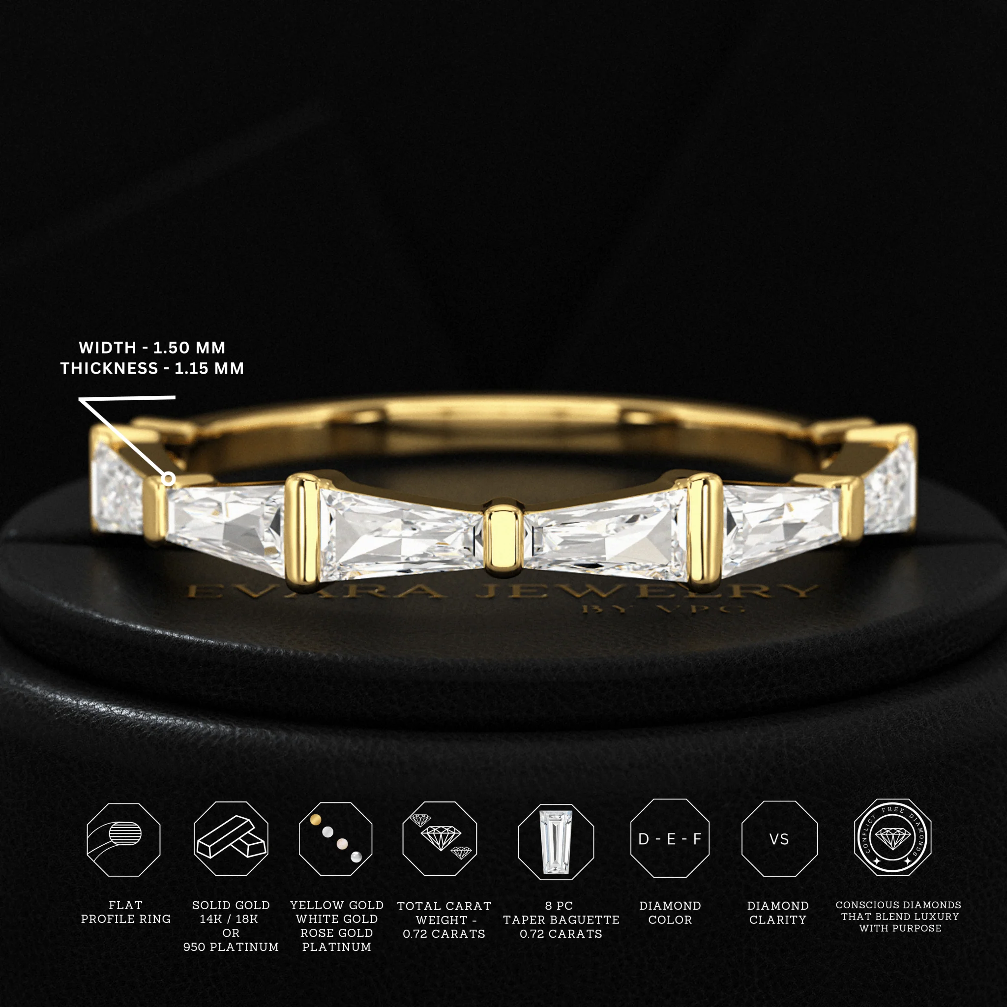 Baguette Cut Diamond Unique Wedding Stacking Band - Image 3