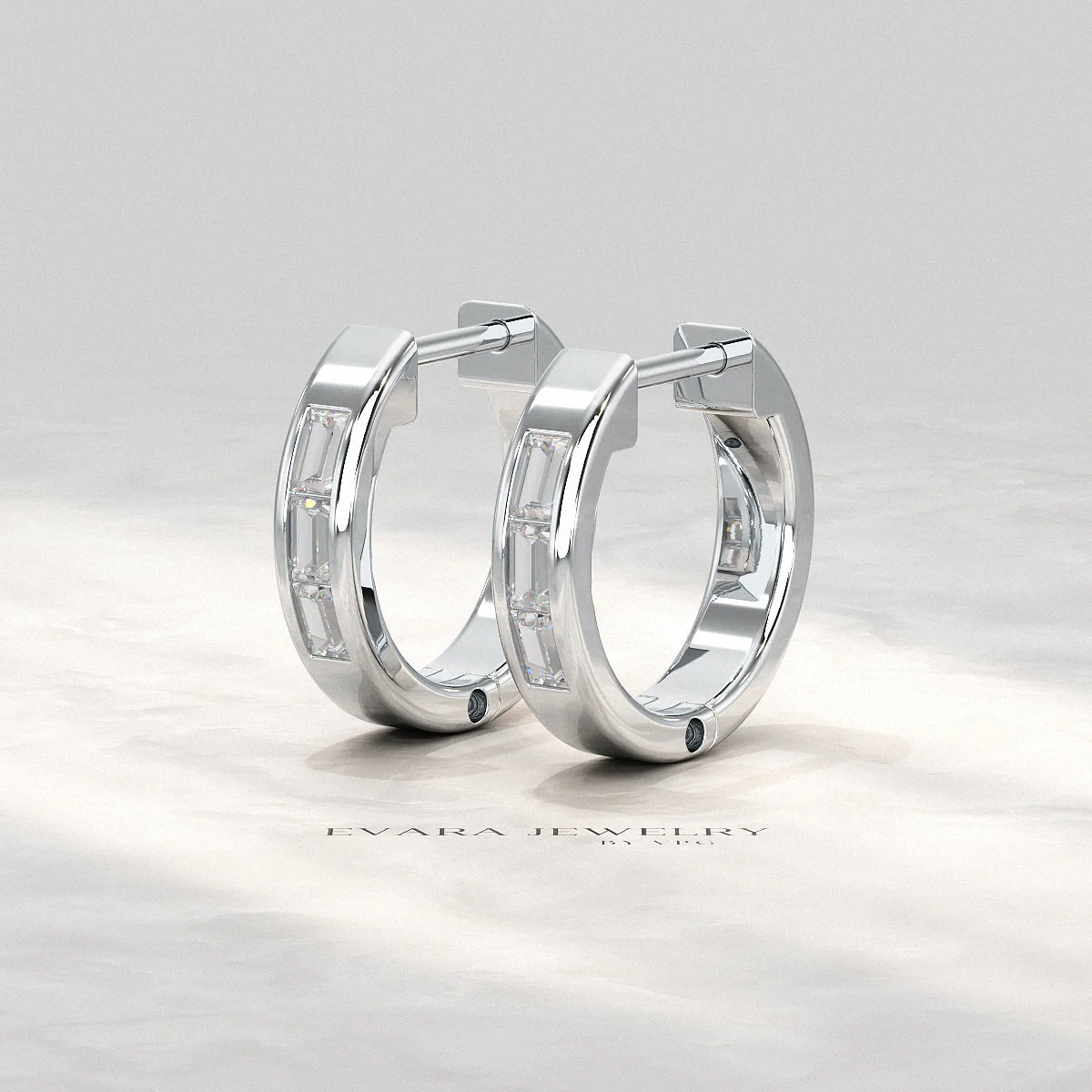 Baguette Diamond Huggies Hoop Earrings - Image 10