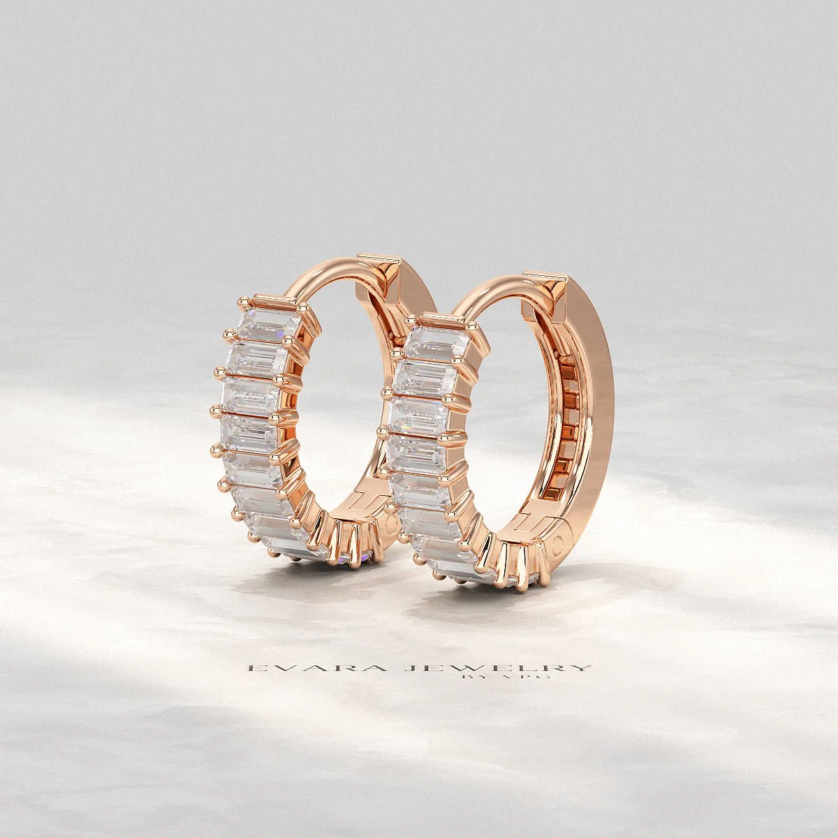 Baguette Diamond Huggies Hoop Earrings - Image 11