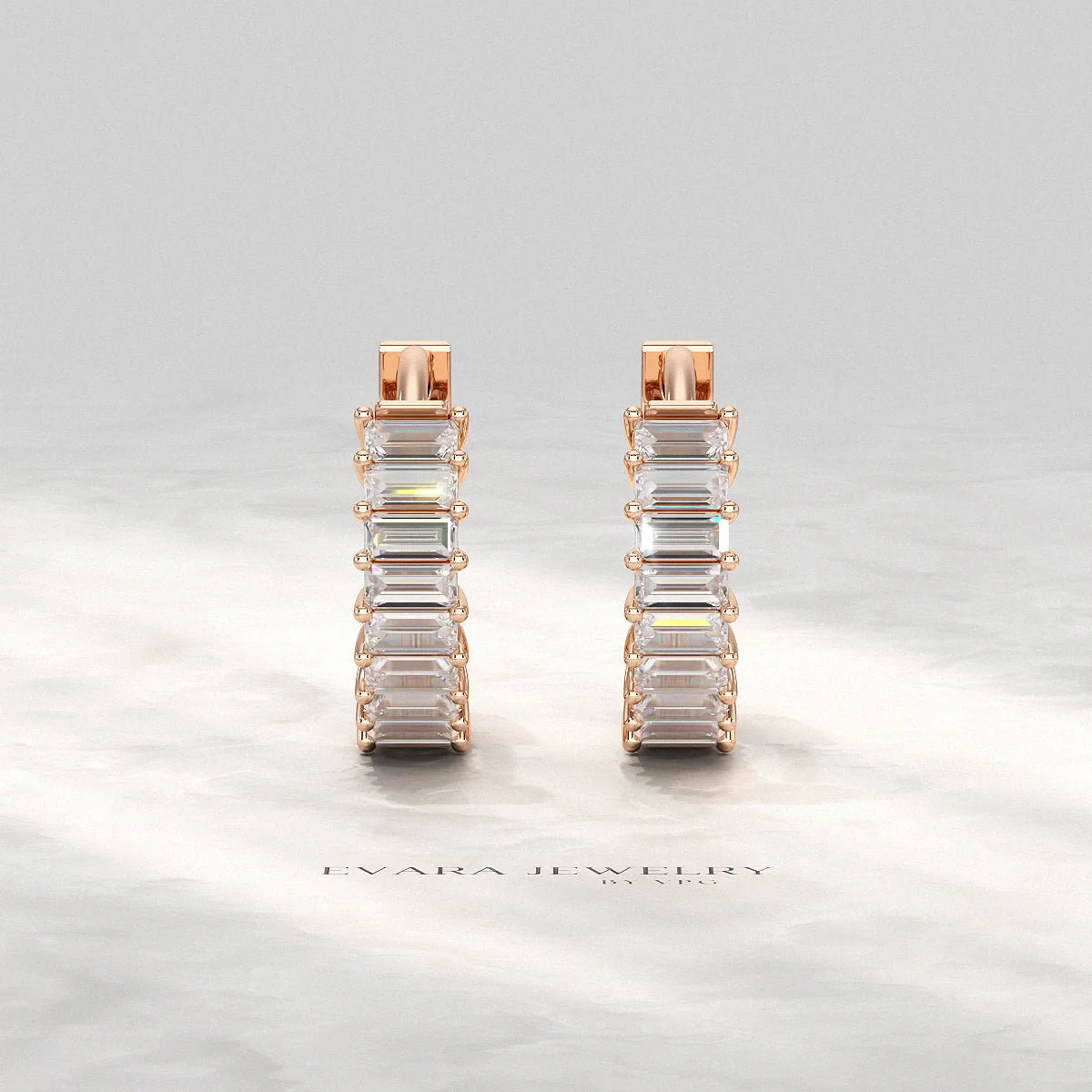 Baguette Diamond Huggies Hoop Earrings - Image 12