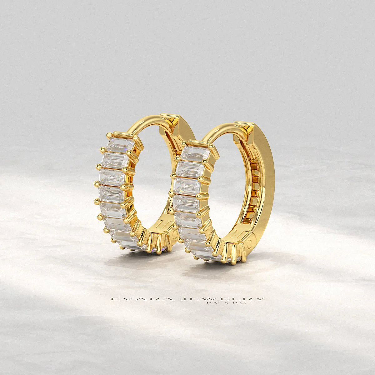 Baguette Diamond Huggies Hoop Earrings - Image 3