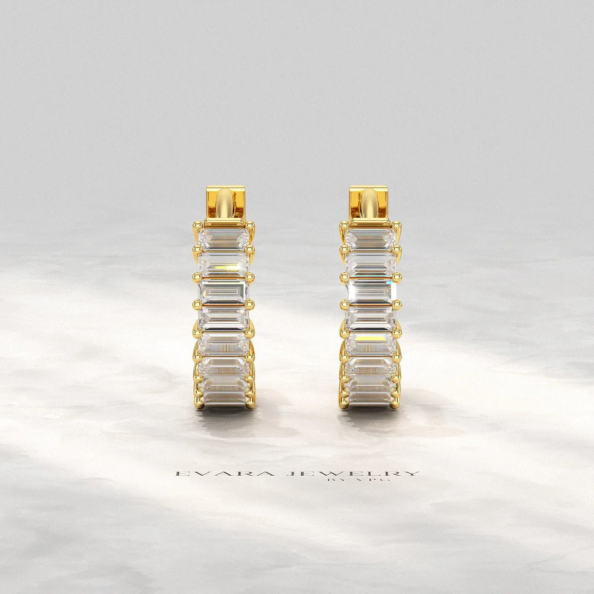 Baguette Diamond Huggies Hoop Earrings - Image 4