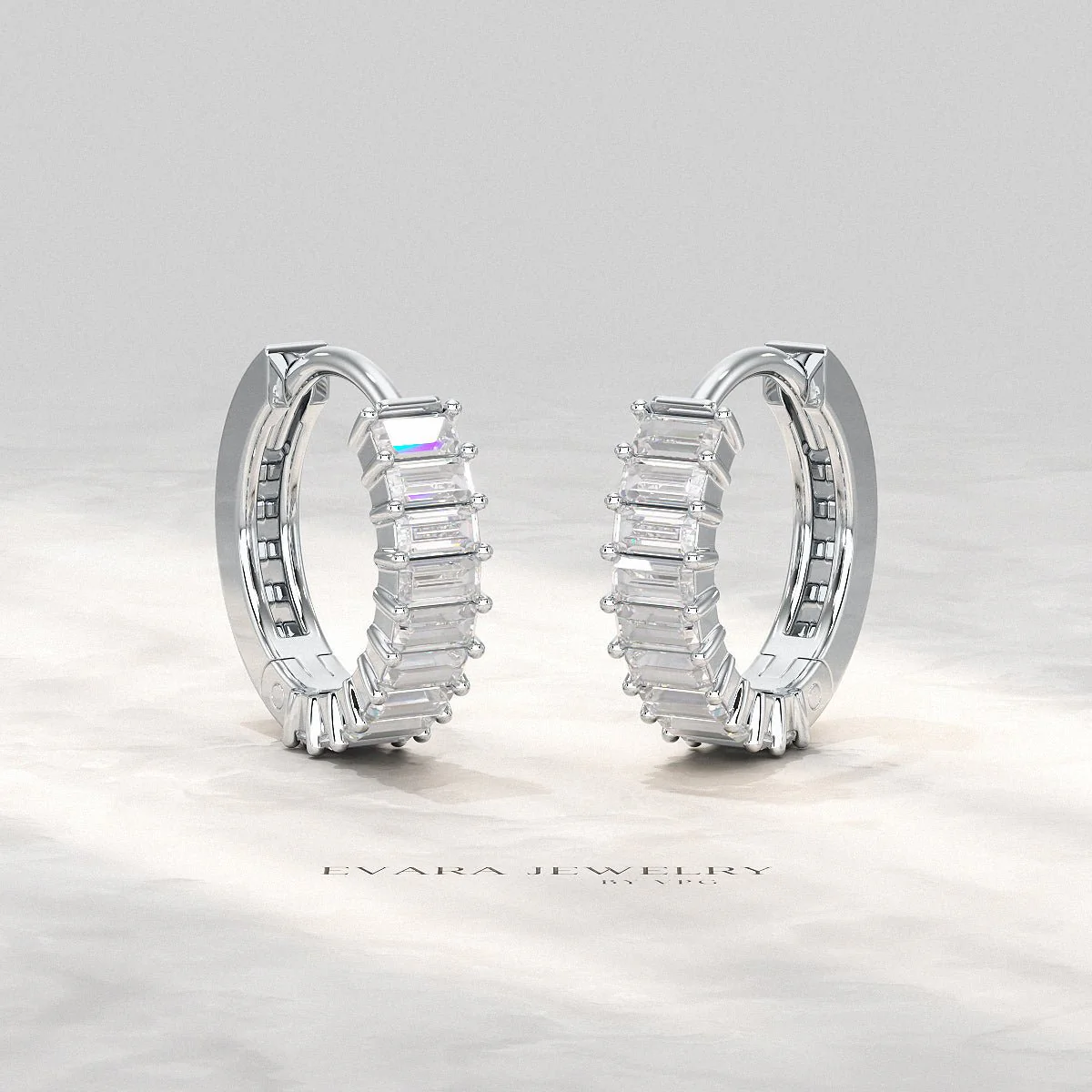 Baguette Diamond Huggies Hoop Earrings - Image 5