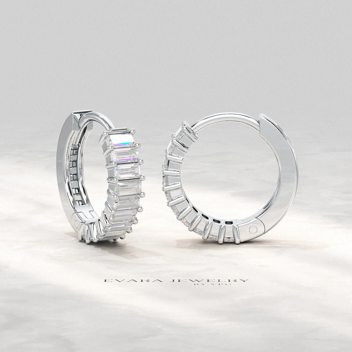Baguette Diamond Huggies Hoop Earrings - Image 6