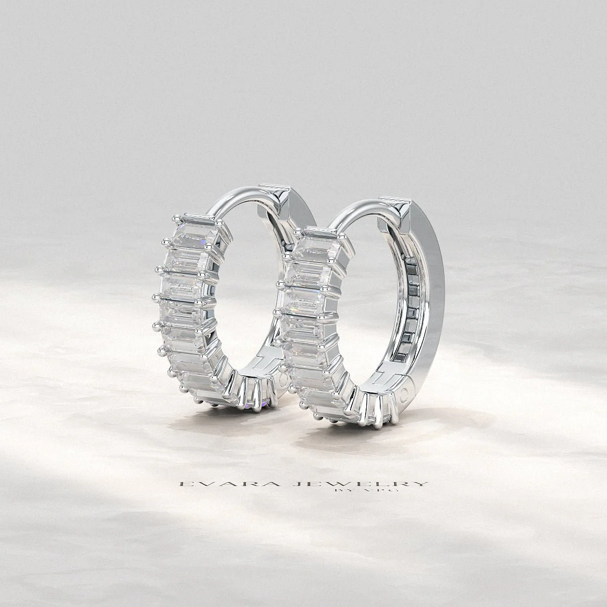 Baguette Diamond Huggies Hoop Earrings - Image 7