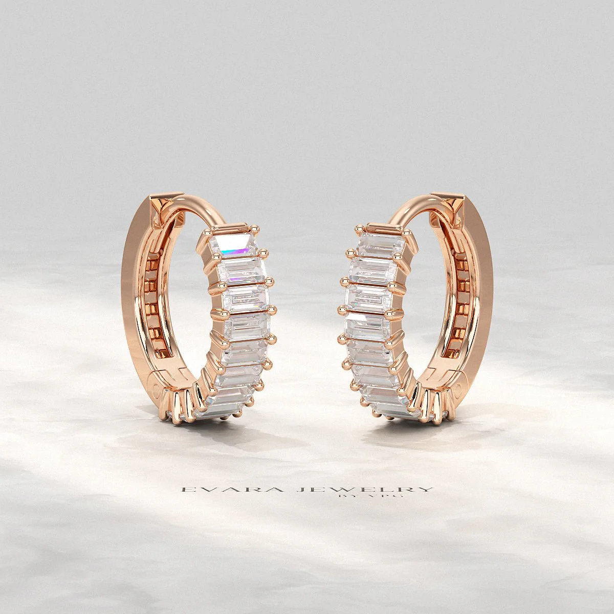 Baguette Diamond Huggies Hoop Earrings - Image 9