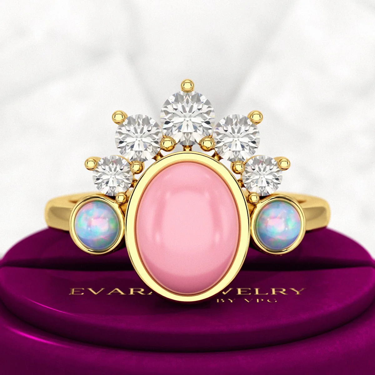 Barbie Theme Pink Opal Multi Stone Art Deco Ring with Fire Opal and Lab Grown Diamonds - Image 11