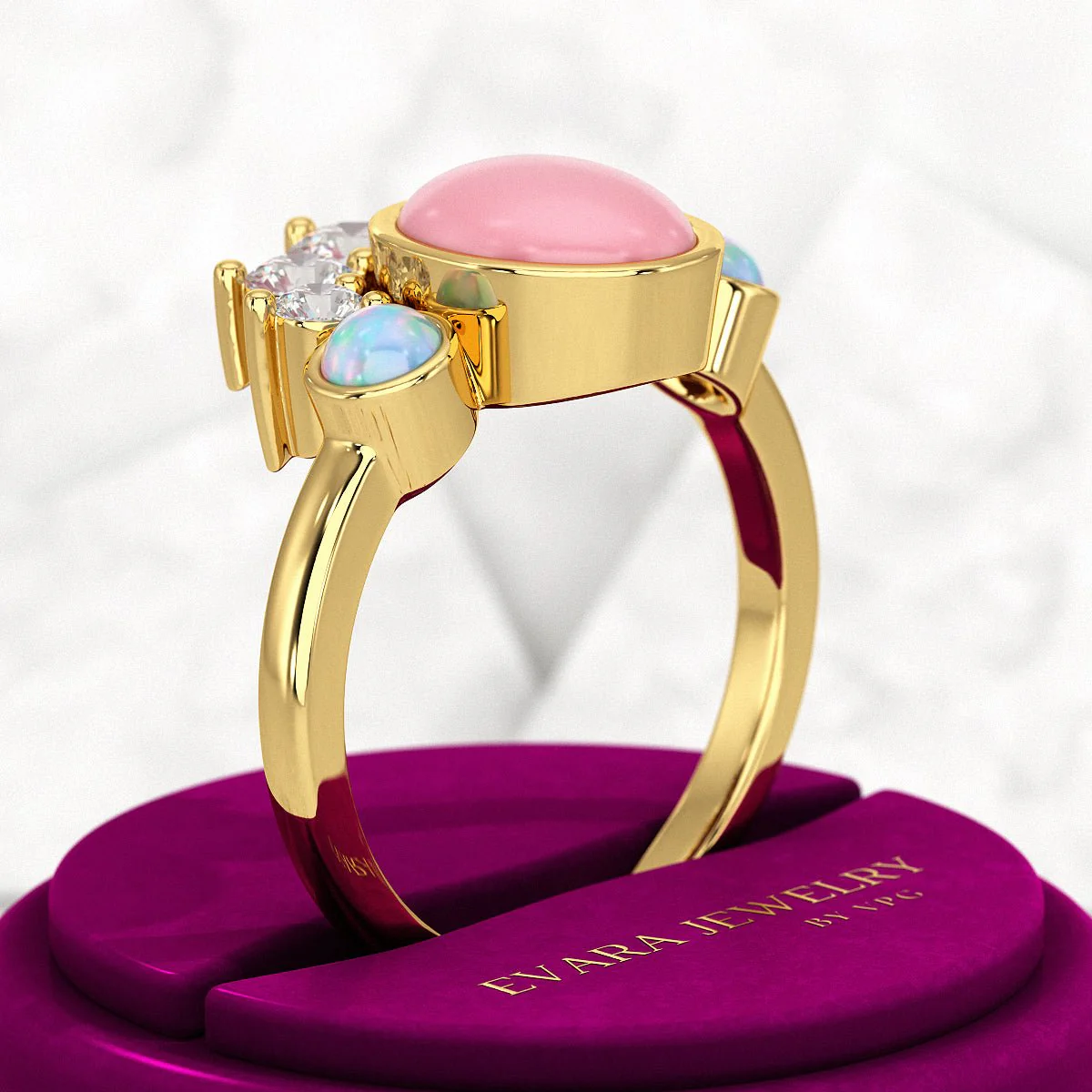 Barbie Theme Pink Opal Multi Stone Art Deco Ring with Fire Opal and Lab Grown Diamonds - Image 12
