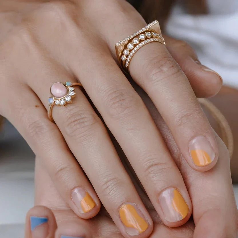 Barbie Theme Pink Opal Multi Stone Art Deco Ring with Fire Opal and Lab Grown Diamonds - Image 6