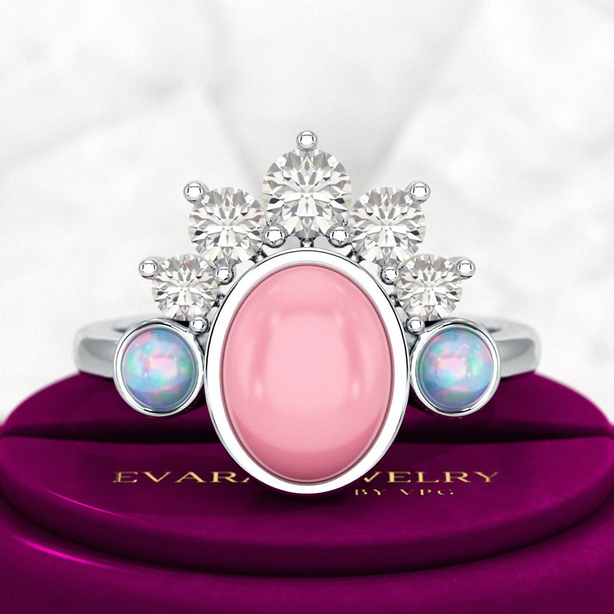 Barbie Theme Pink Opal Multi Stone Art Deco Ring with Fire Opal and Lab Grown Diamonds - Image 9