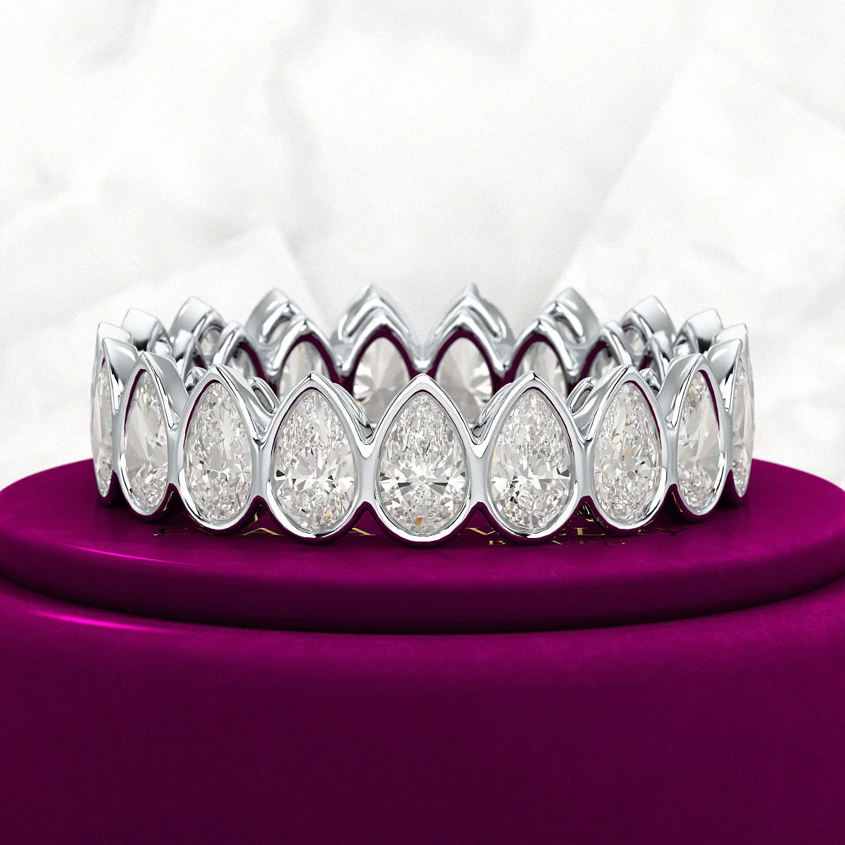 Bezel Set 5 Carat Pear Cut Diamond Eternity Wedding Band - Image 10