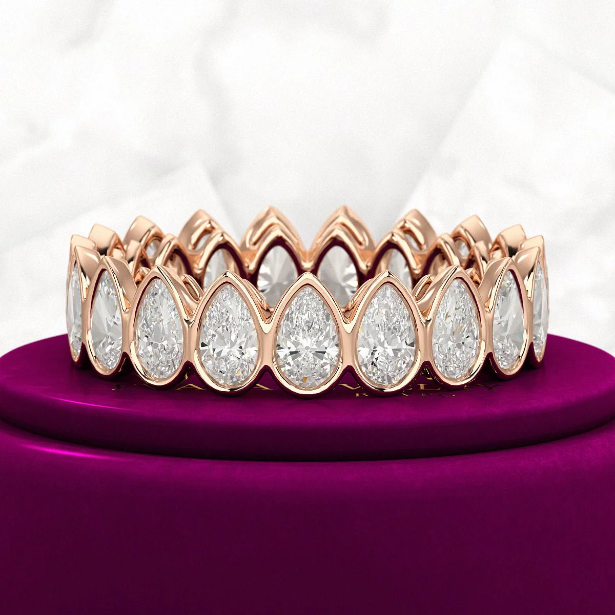 Bezel Set 5 Carat Pear Cut Diamond Eternity Wedding Band - Image 13