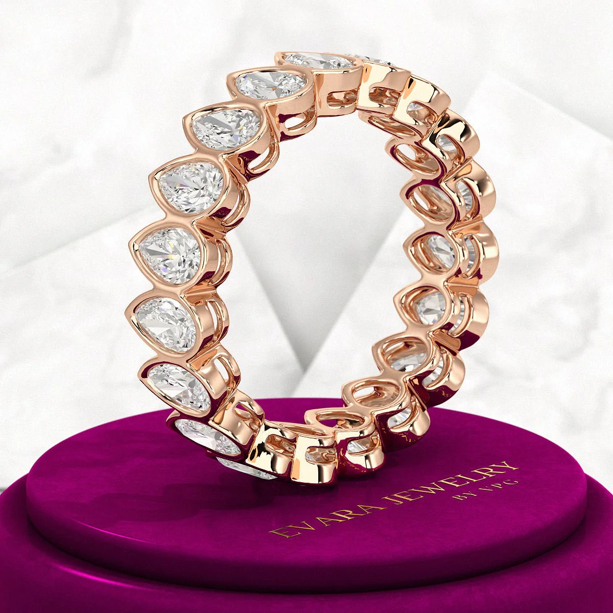 Bezel Set 5 Carat Pear Cut Diamond Eternity Wedding Band - Image 14