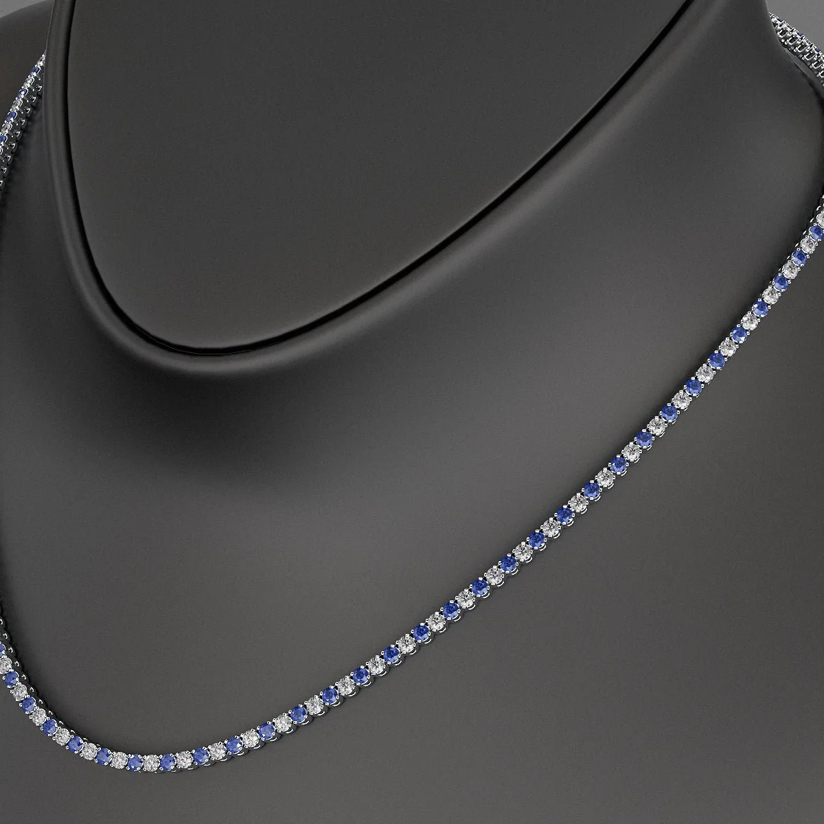 Blue Sapphire & Diamond Alternate Tennis Necklace in 14K/18K Gold - Image 3