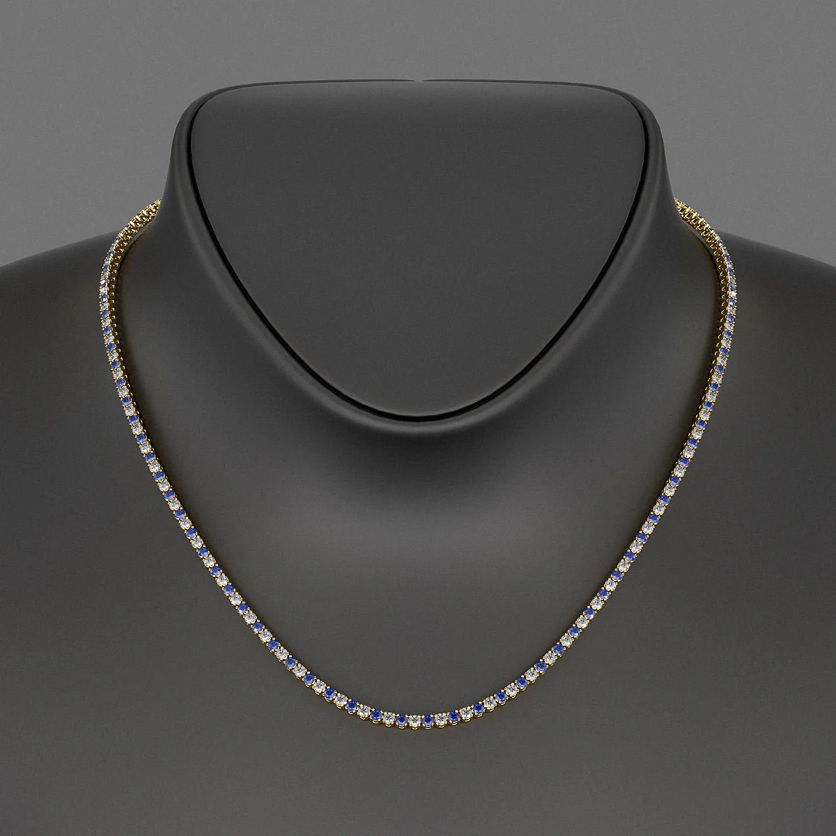 Blue Sapphire & Diamond Alternate Tennis Necklace in 14K/18K Gold - Image 7