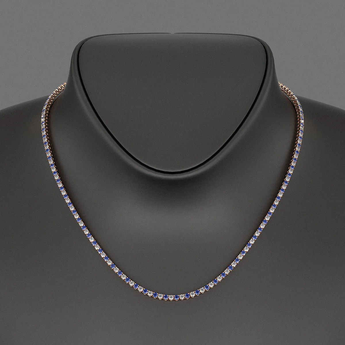 Blue Sapphire & Diamond Alternate Tennis Necklace in 14K/18K Gold - Image 9