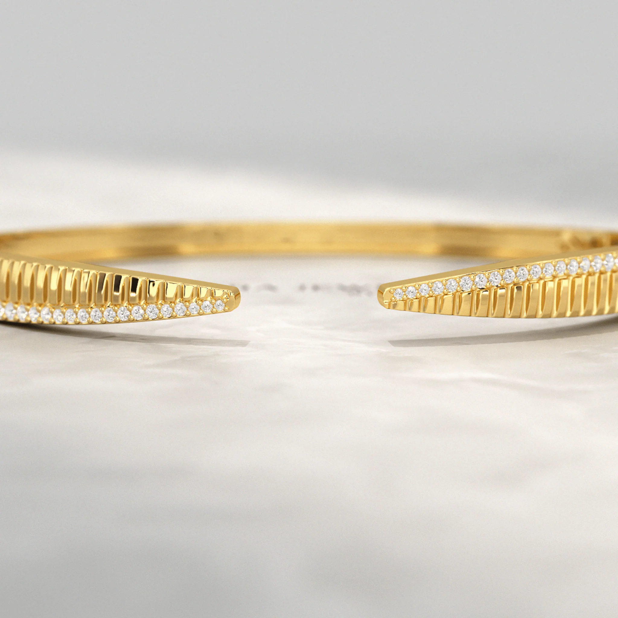 Chevron Diamond Gold Open Cuff Bangle Bracelet - Image 3