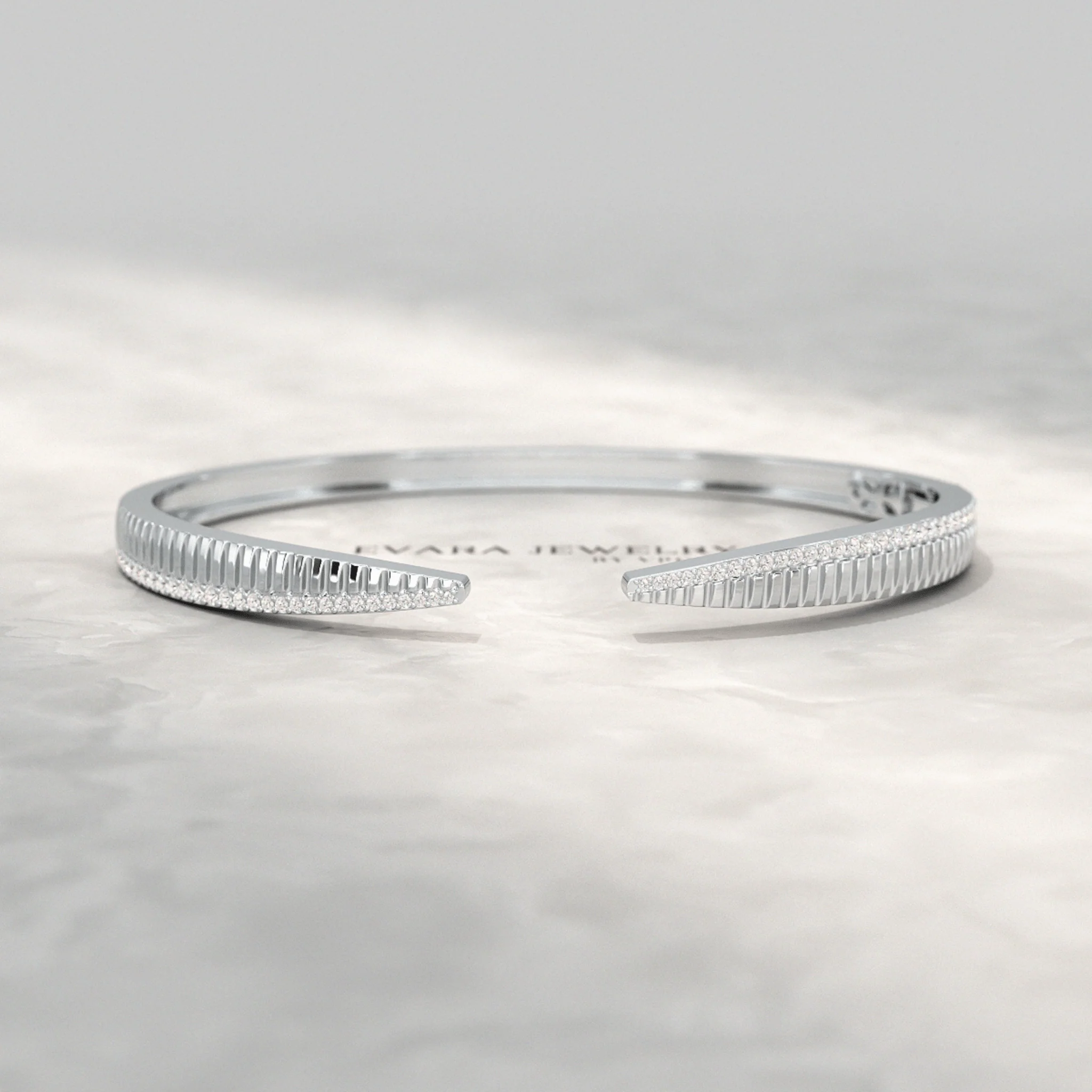 Chevron Diamond Gold Open Cuff Bangle Bracelet - Image 7