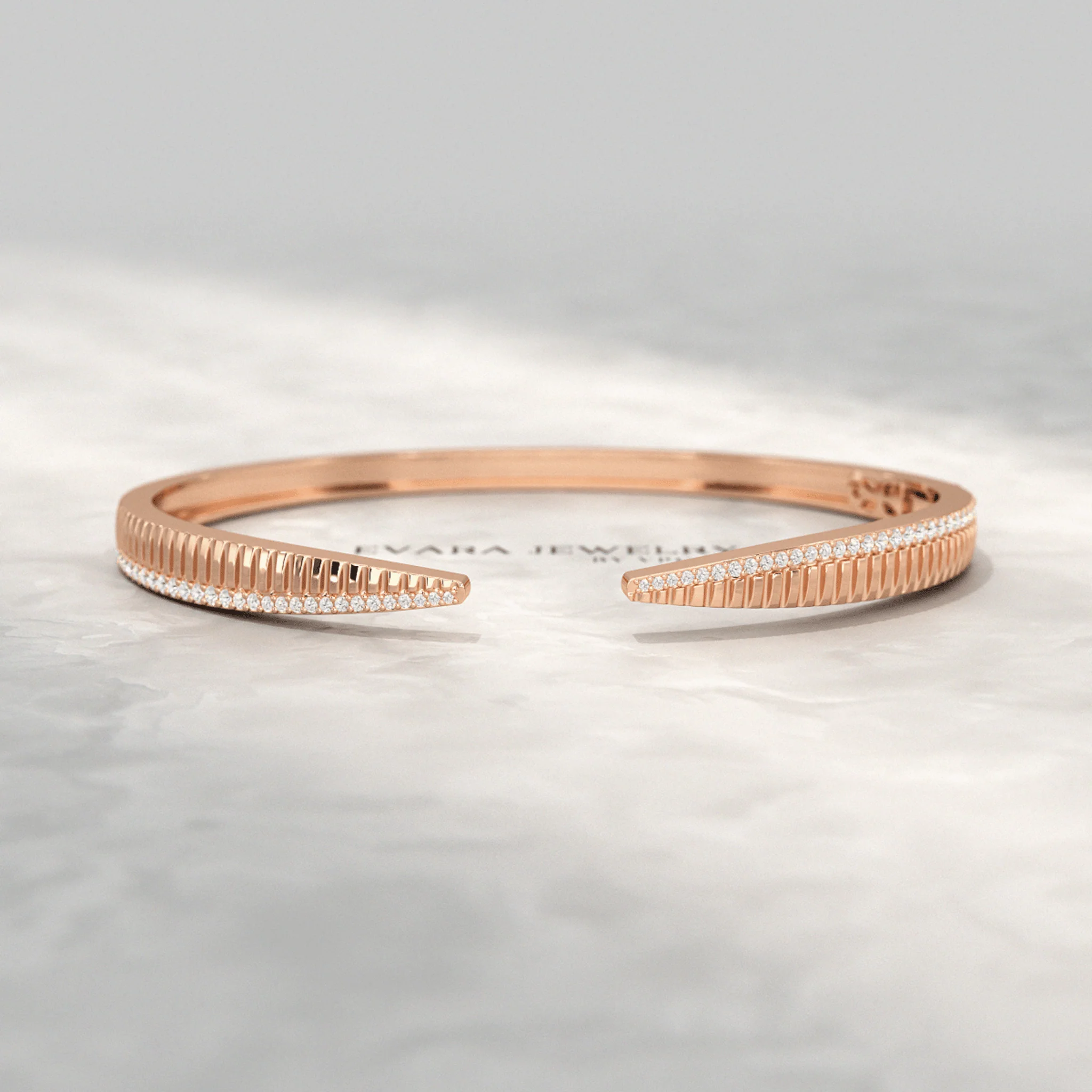Chevron Diamond Gold Open Cuff Bangle Bracelet - Image 9