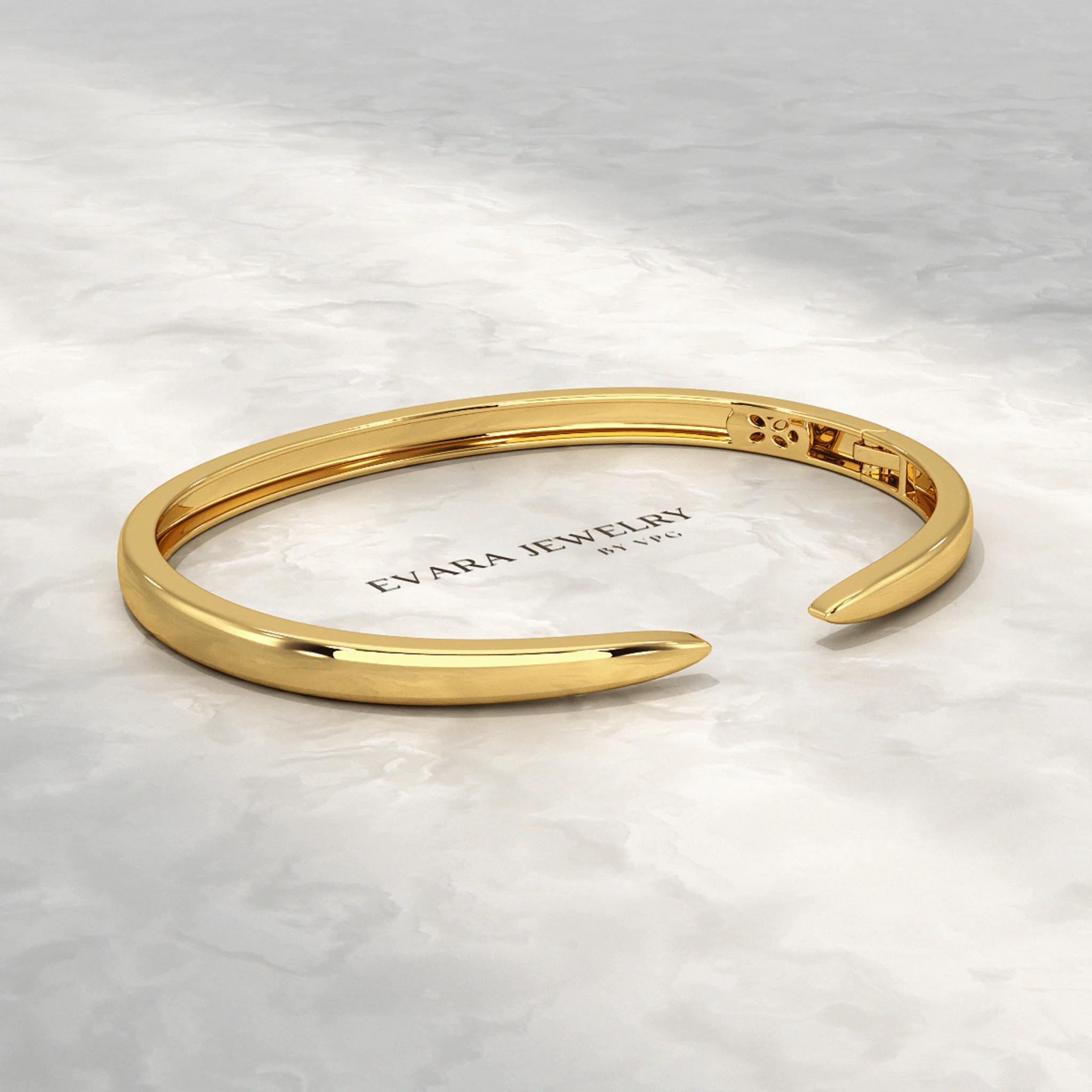 Chevron Front Open Plain Cuff Bangle in Solid Gold - Image 4