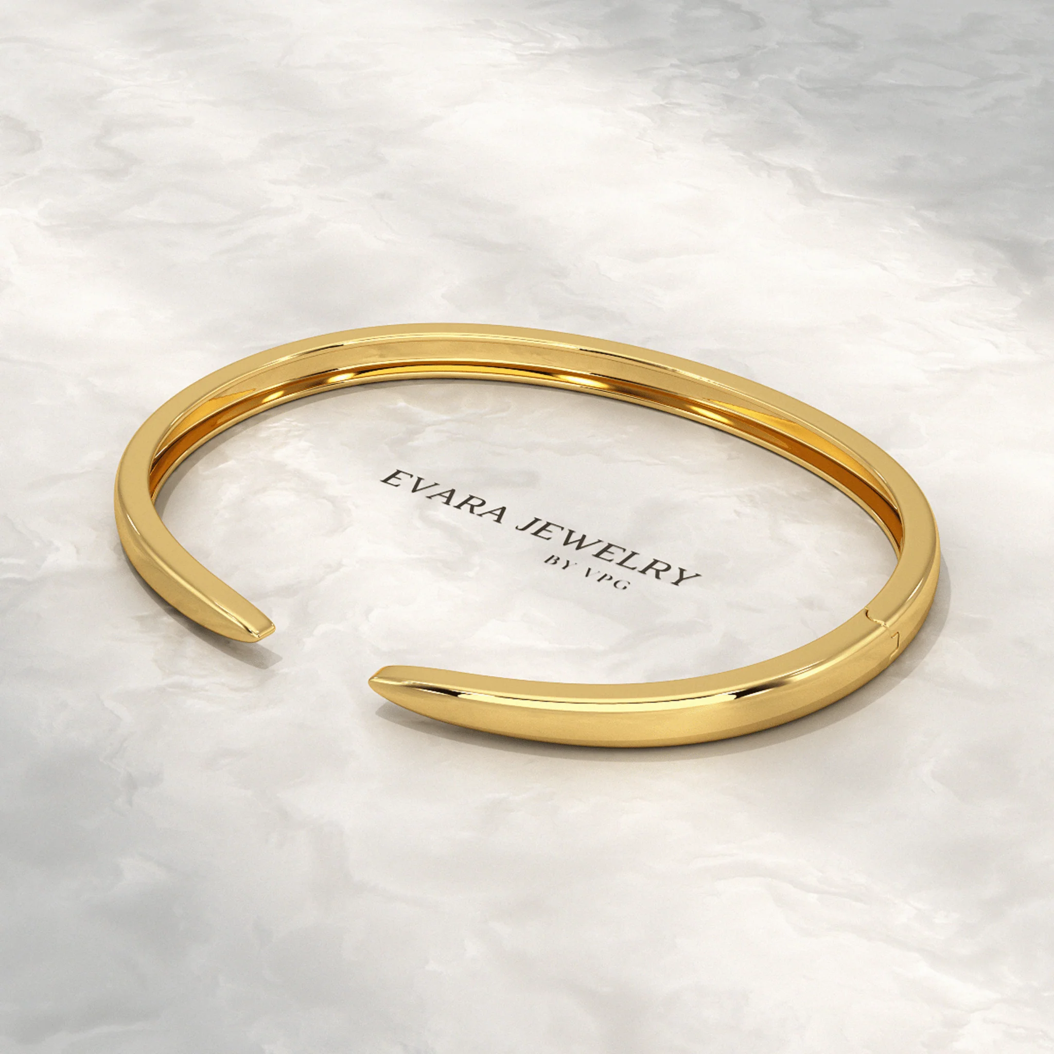 Chevron Front Open Plain Cuff Bangle in Solid Gold - Image 5
