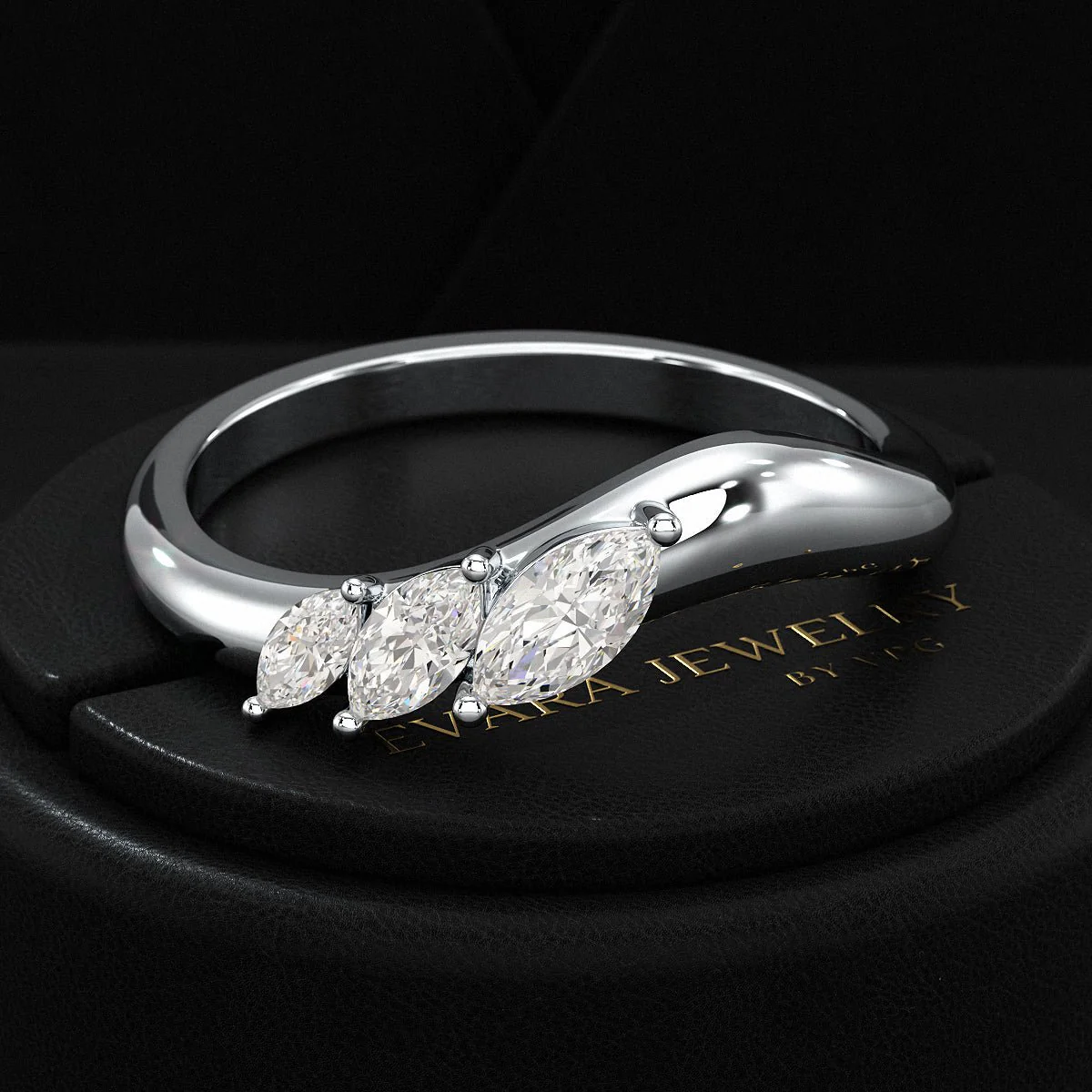 Curved Marquise Band With Lab Grown Diamonds in Solid 14K/18K Gold - Image 11