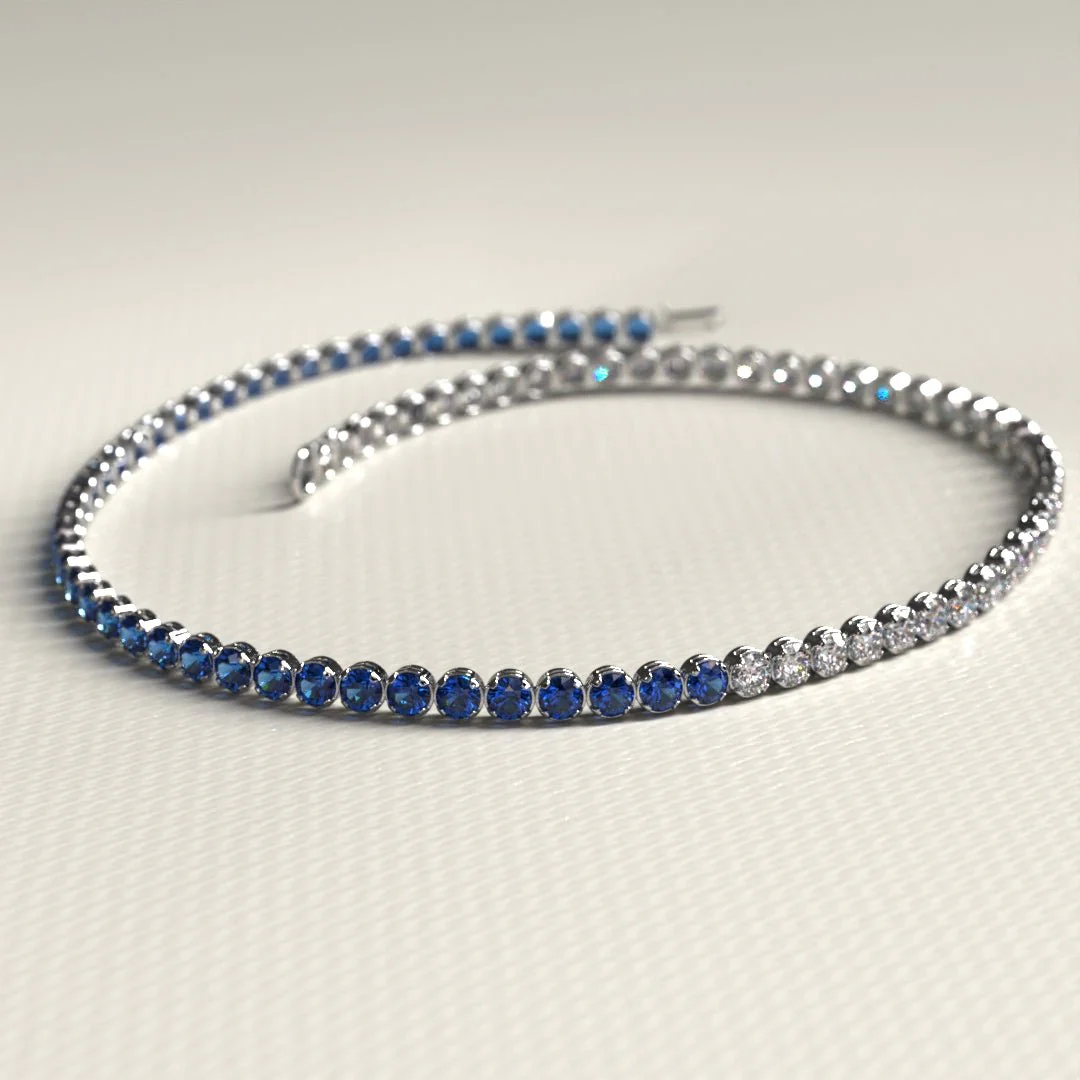 Custom Natural Blue Sapphire & Diamond 50-50 Tennis Bracelet - Image 10