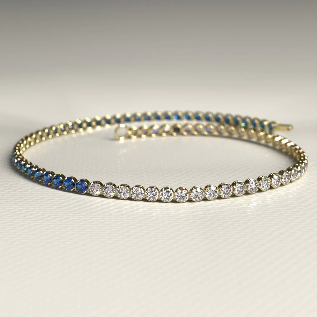Custom Natural Blue Sapphire & Diamond 50-50 Tennis Bracelet - Image 11