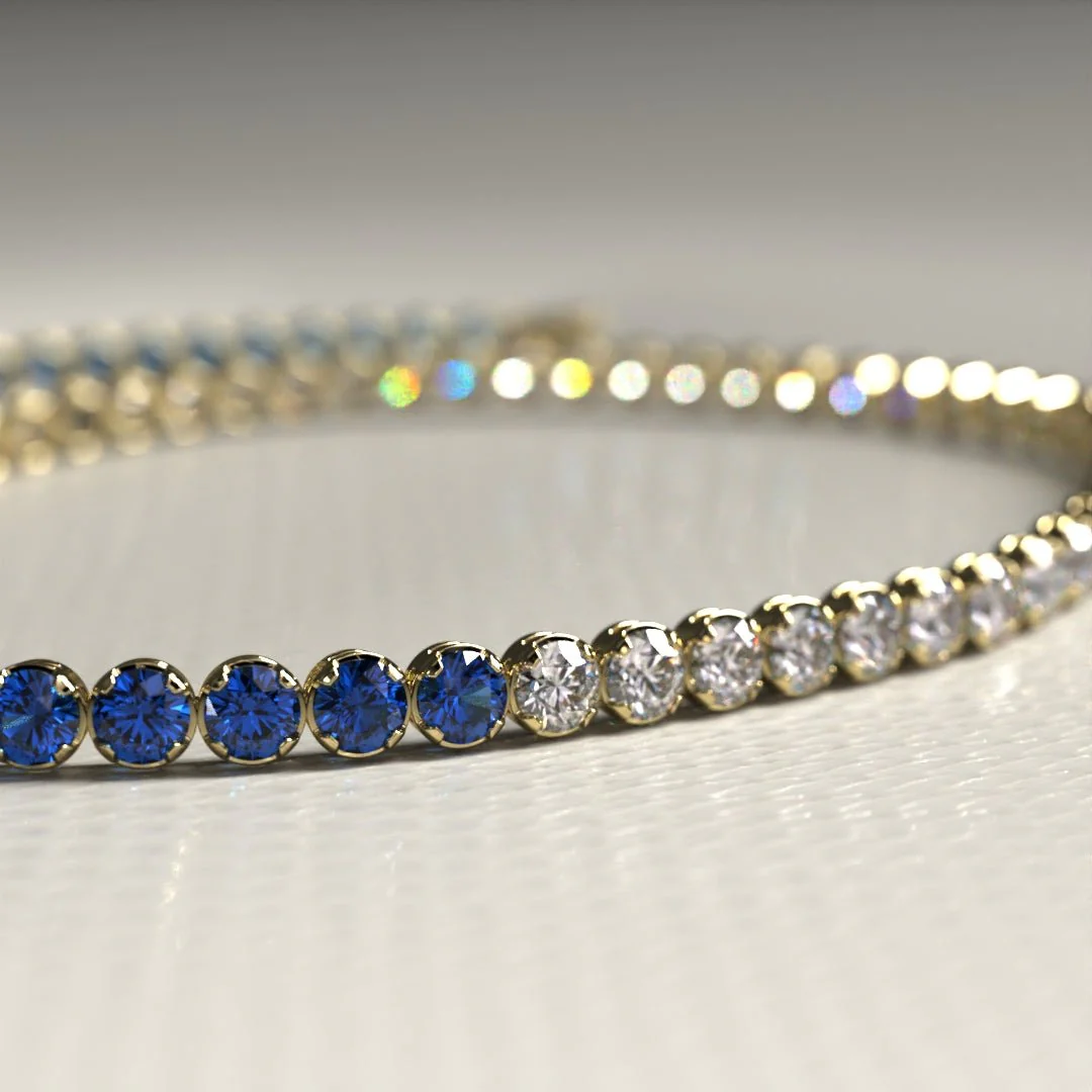 Custom Natural Blue Sapphire & Diamond 50-50 Tennis Bracelet - Image 12