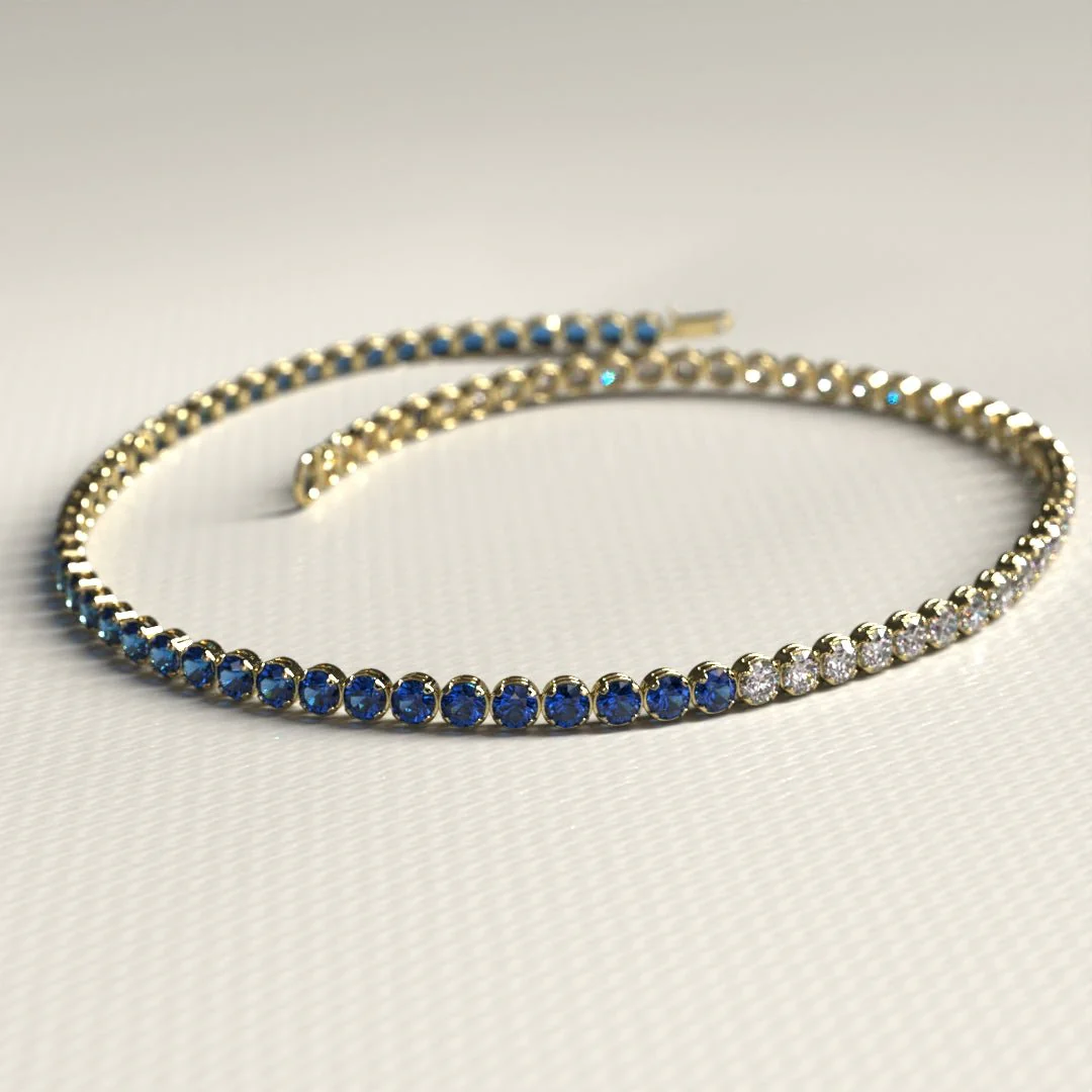 Custom Natural Blue Sapphire & Diamond 50-50 Tennis Bracelet - Image 13