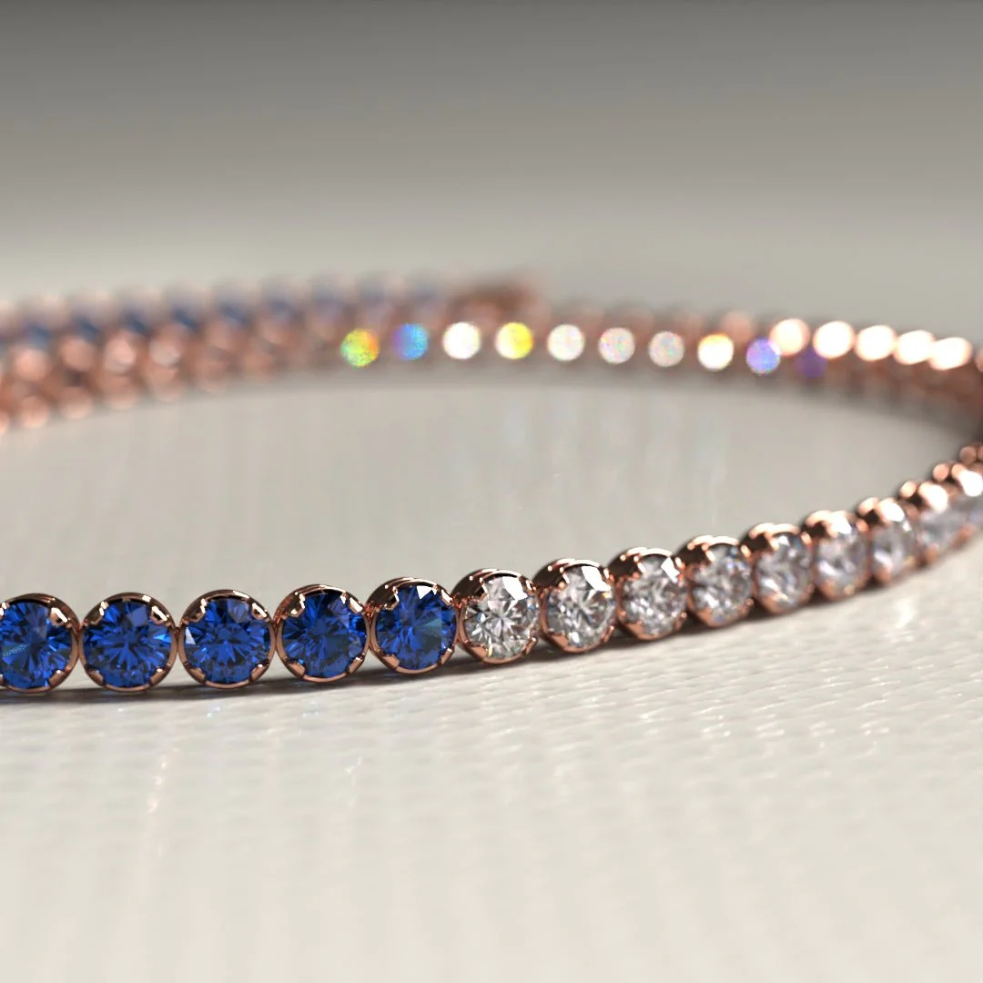 Custom Natural Blue Sapphire & Diamond 50-50 Tennis Bracelet - Image 14