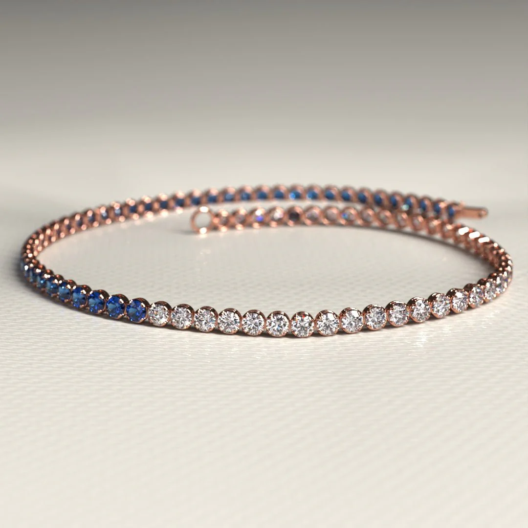 Custom Natural Blue Sapphire & Diamond 50-50 Tennis Bracelet - Image 15