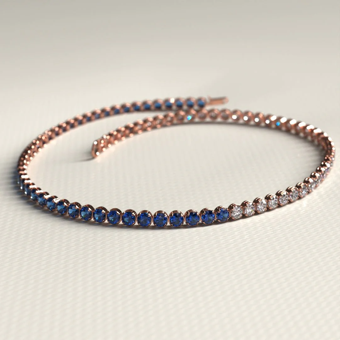 Custom Natural Blue Sapphire & Diamond 50-50 Tennis Bracelet - Image 16