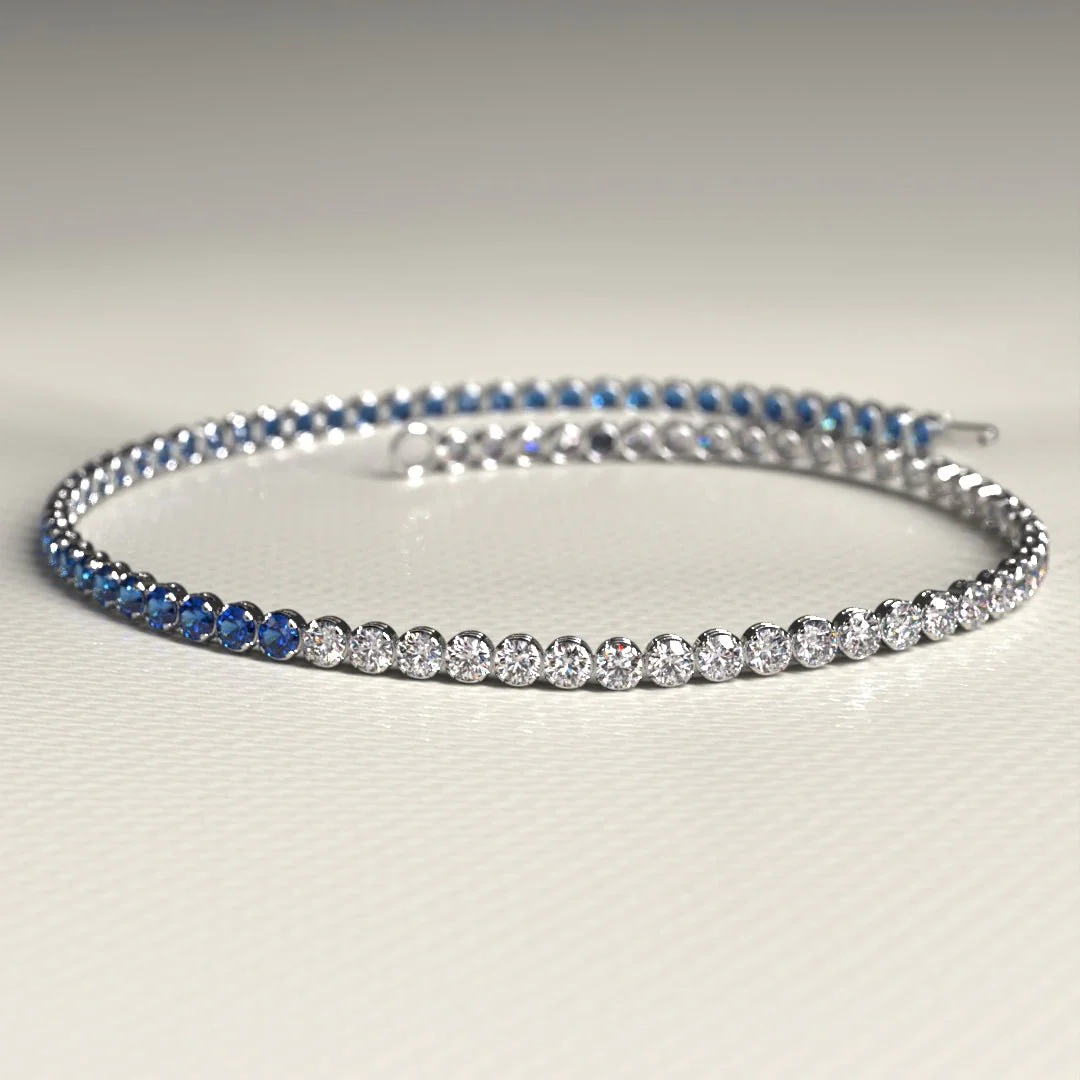 Custom Natural Blue Sapphire & Diamond 50-50 Tennis Bracelet - Image 8