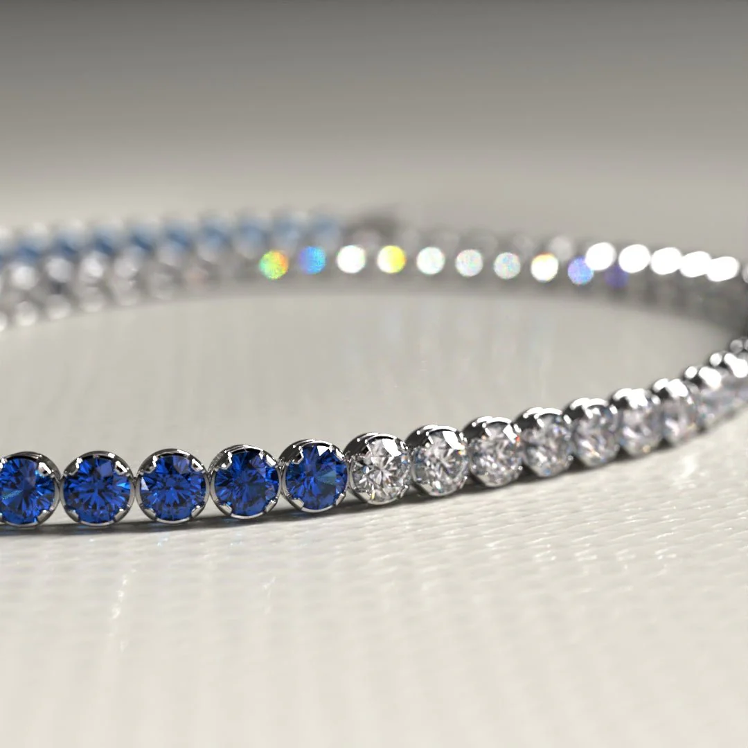 Custom Natural Blue Sapphire & Diamond 50-50 Tennis Bracelet - Image 9