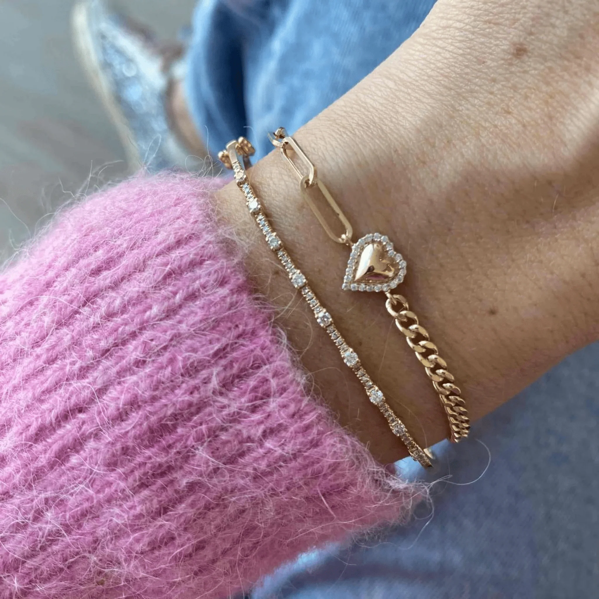 Dainty Diamond Heart Paperclip & Cuban 50-50 Bracelet - Image 2