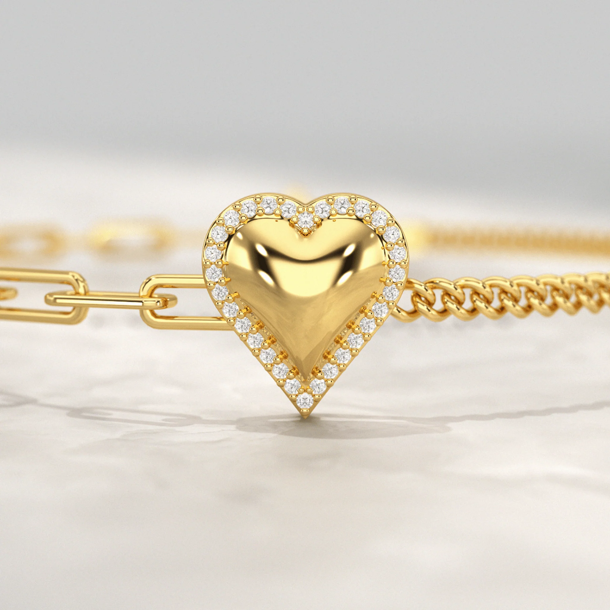 Dainty Diamond Heart Paperclip & Cuban 50-50 Bracelet - Image 3