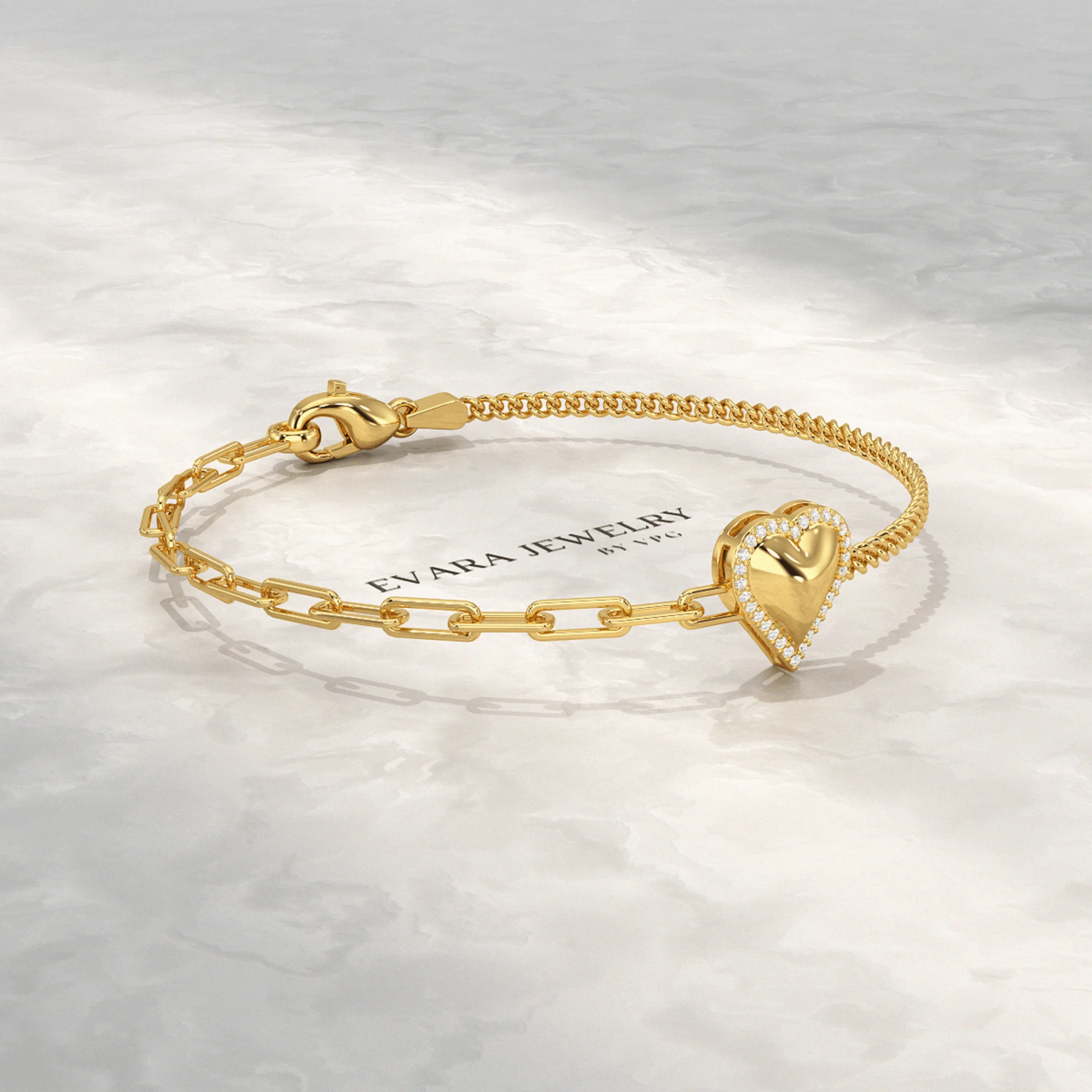 Dainty Diamond Heart Paperclip & Cuban 50-50 Bracelet - Image 4